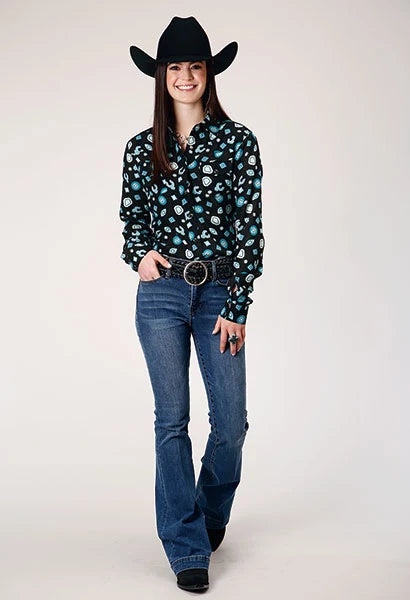Roper 1778 Jewelry Print (Black) - Women's Western Blouse