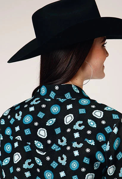 Roper 1778 Jewelry Print (Black) - Women's Western Blouse