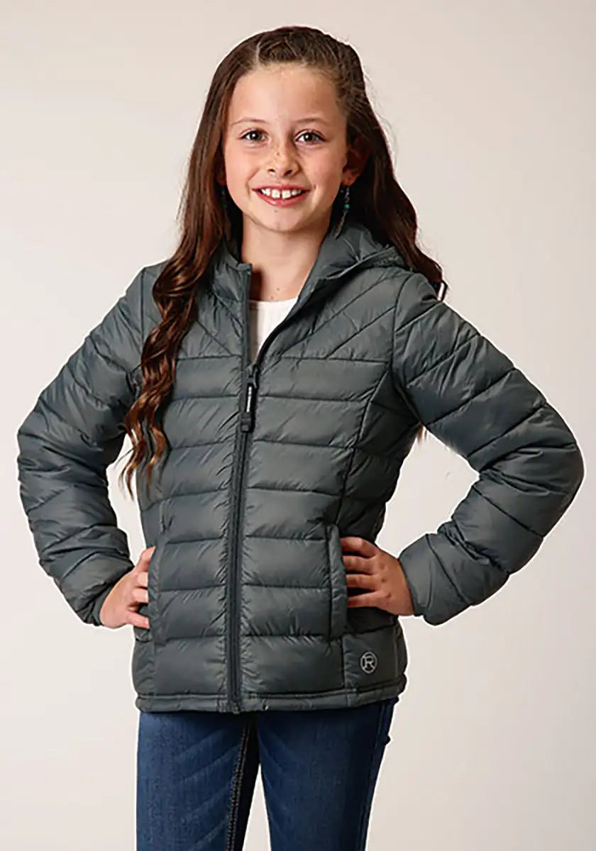 Roper Girl's Lightweight Hooded Puffer Coat (Sage) - Children's Jacket