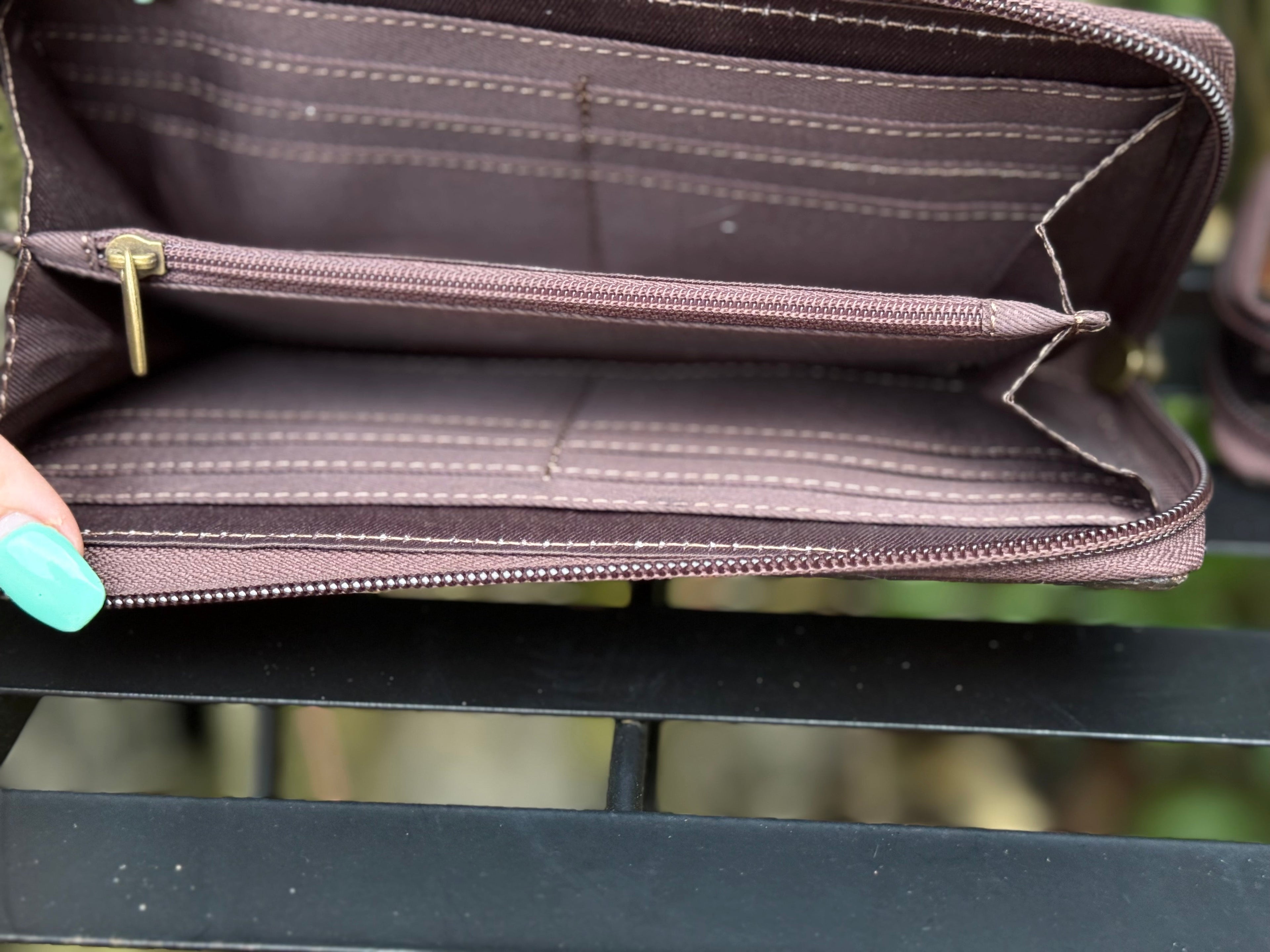 Retro Range Wallet | Tooled Leather and Cowhide Zipper Wallet