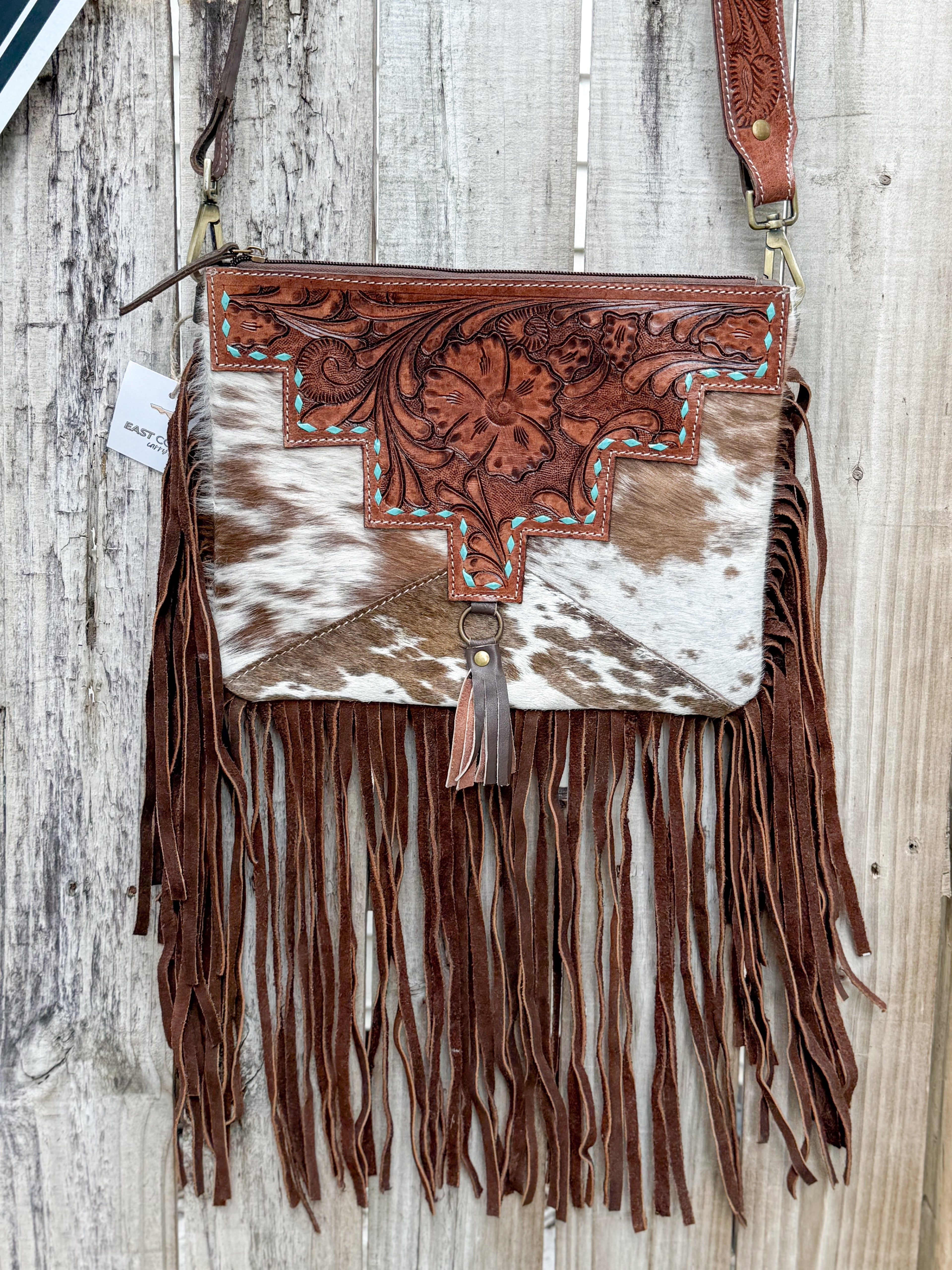 Southwestern Chic | Fringe Tooled Leather Strap Crossbody