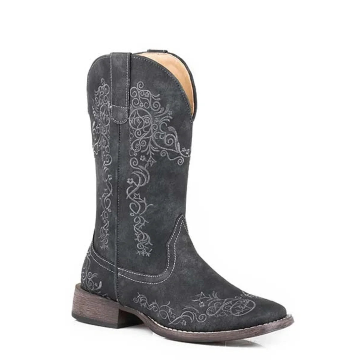 Roper Riley Scroll Stockman (Black) - Women's Cowgirl Boot