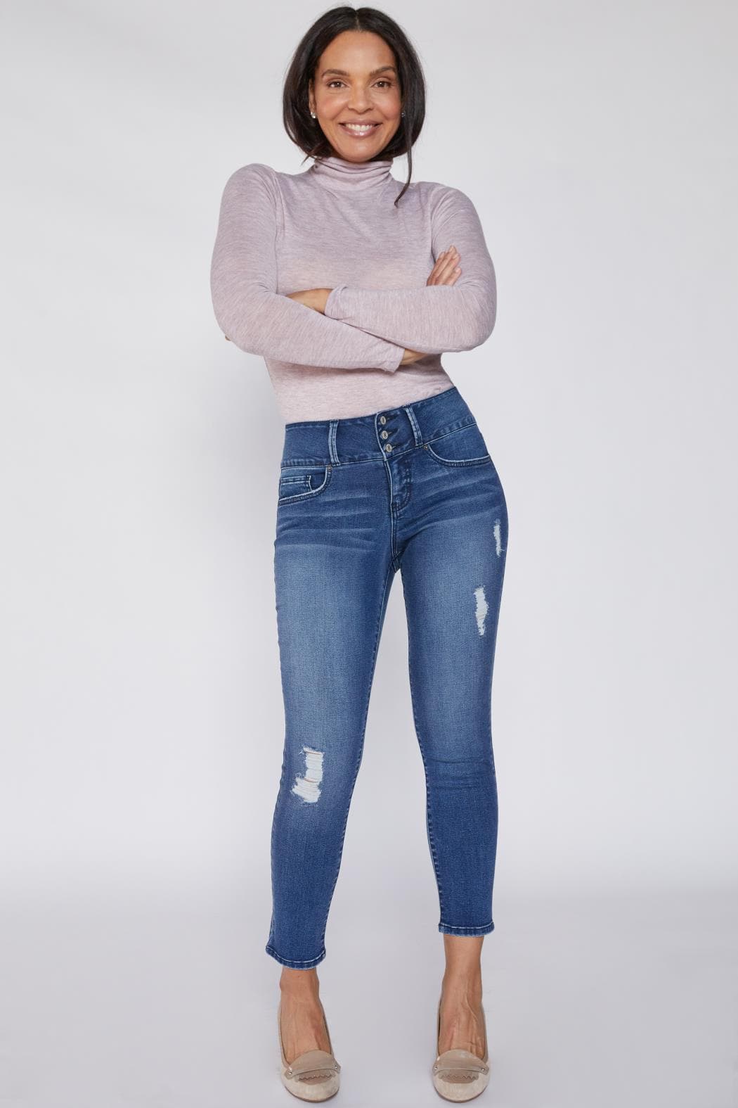 Women's Petite 3 Button High Rise Skinny Jean