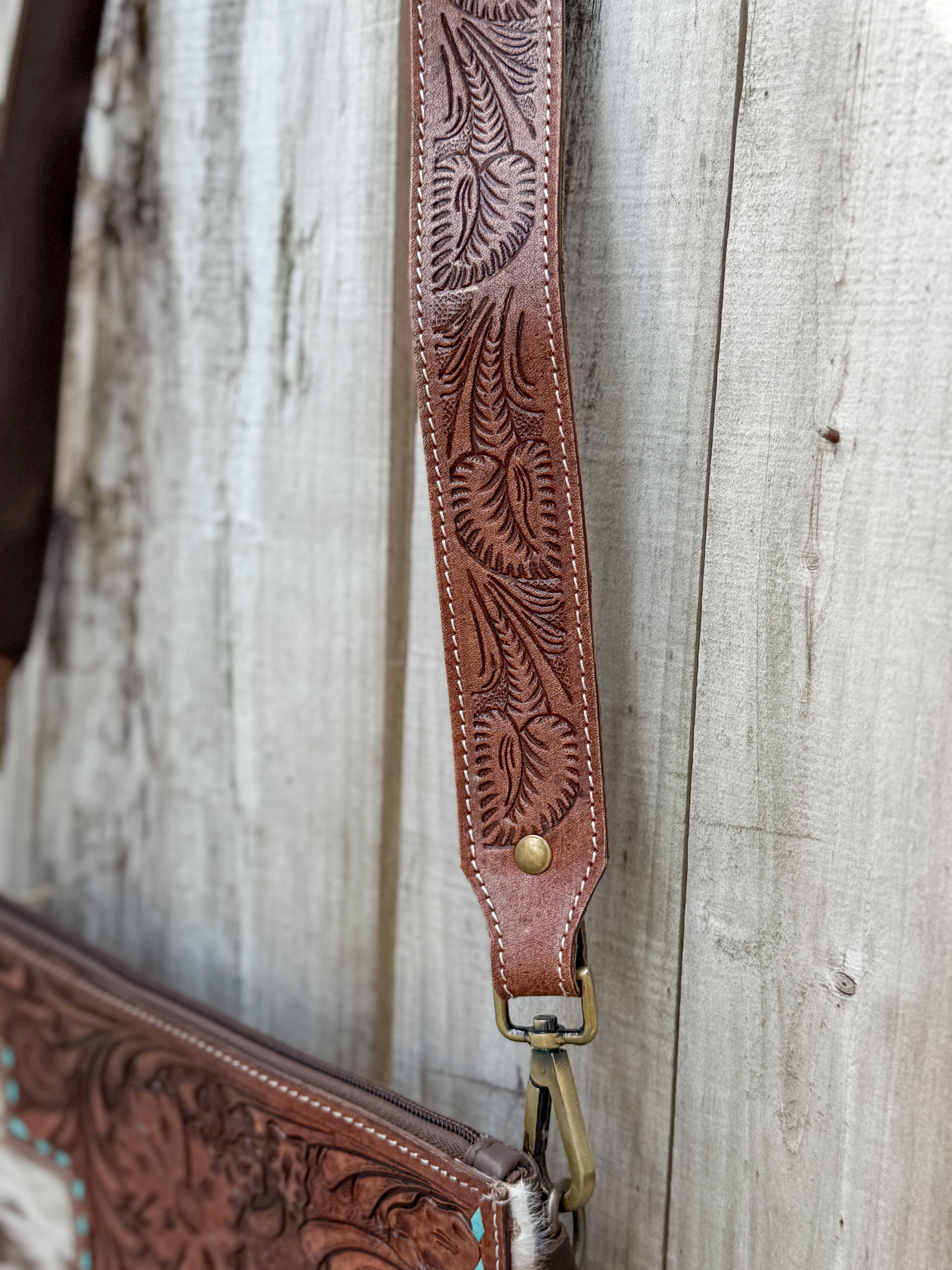 Southwestern Chic | Fringe Tooled Leather Strap Crossbody