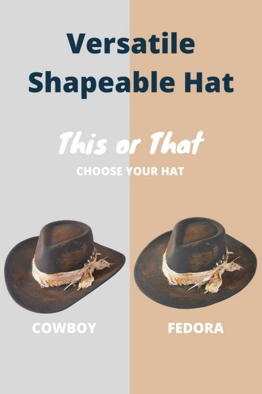 Distress Vintage Shapable Fedora Cowboy Hat