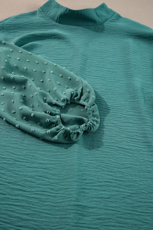 Solid Swiss Dot Balloon Sleeve Blouse