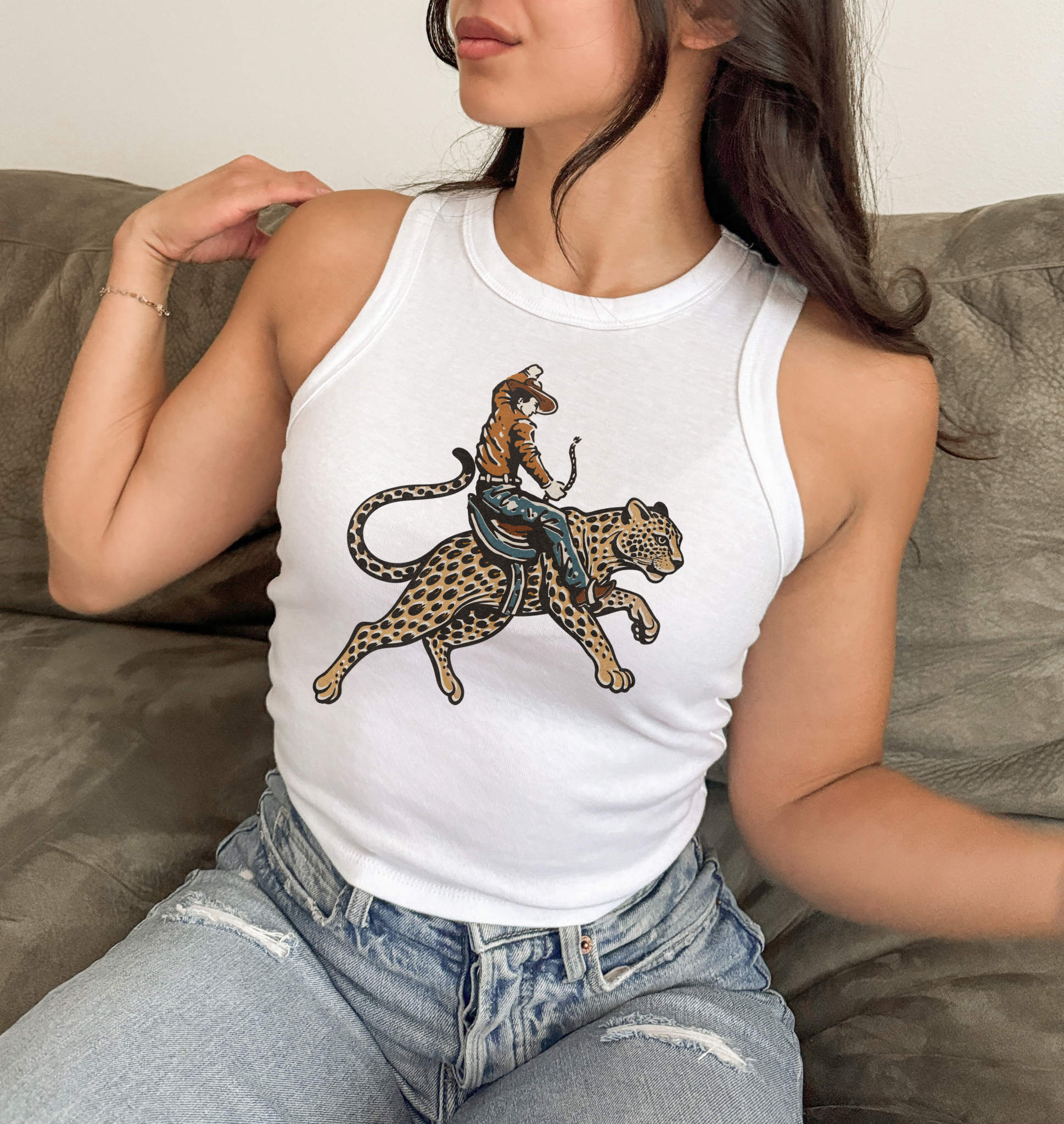 Cowboy Jaguar Cropped Tank