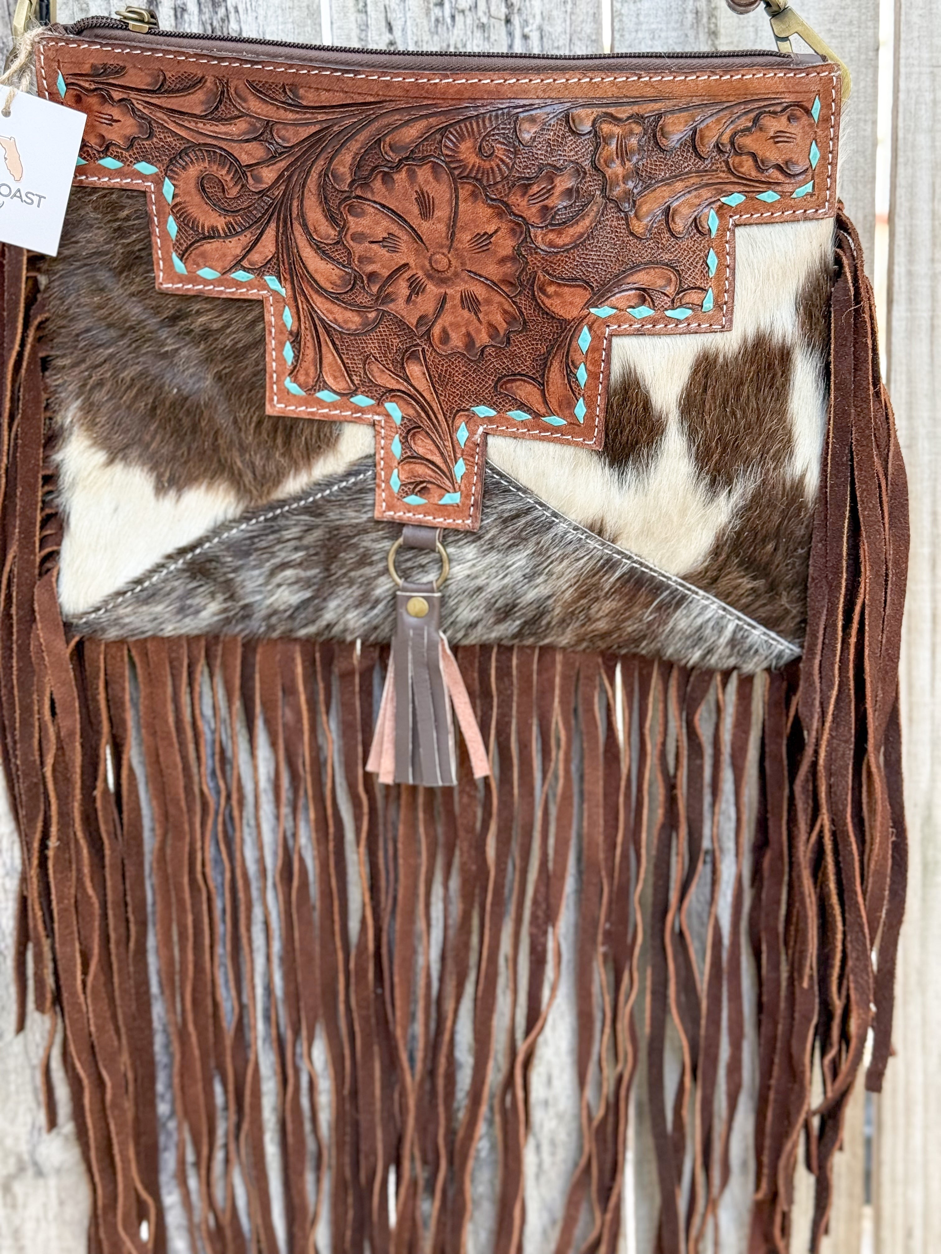 Southwestern Chic | Fringe Tooled Leather Strap Crossbody