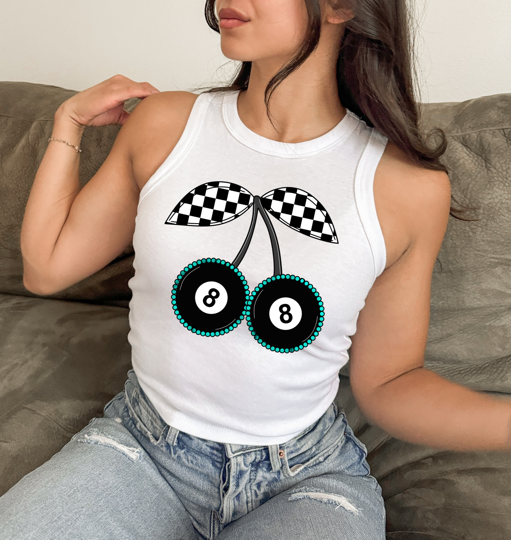 8 Ball Cherries Cropped Tank