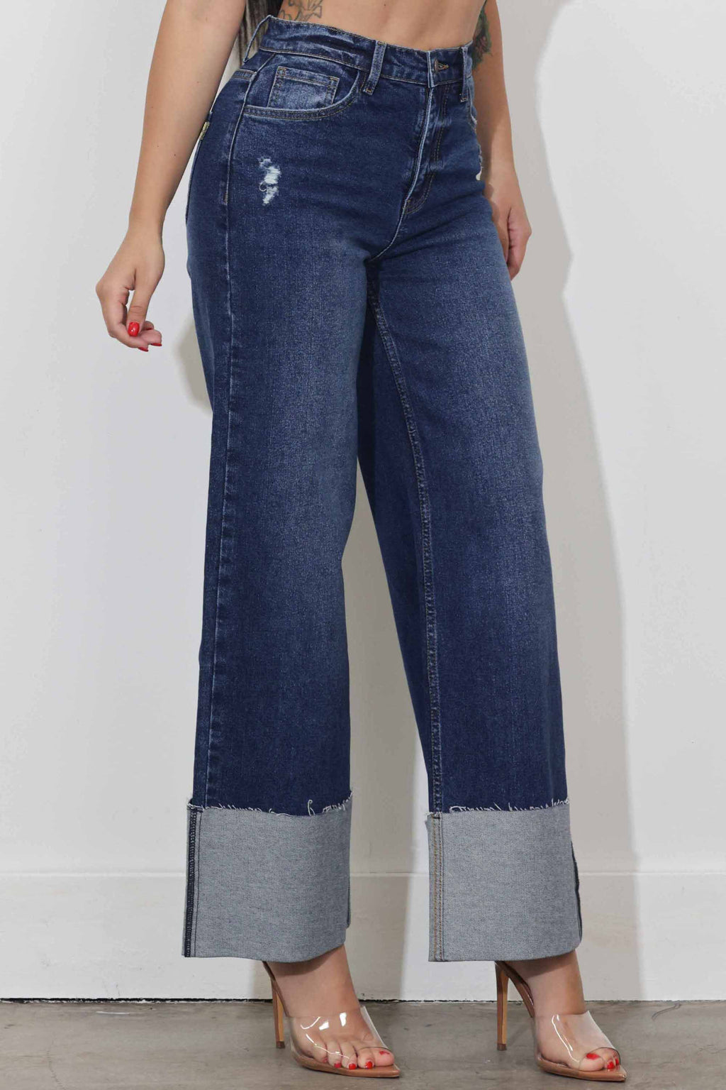 Cuff Up Wide Leg Jeans