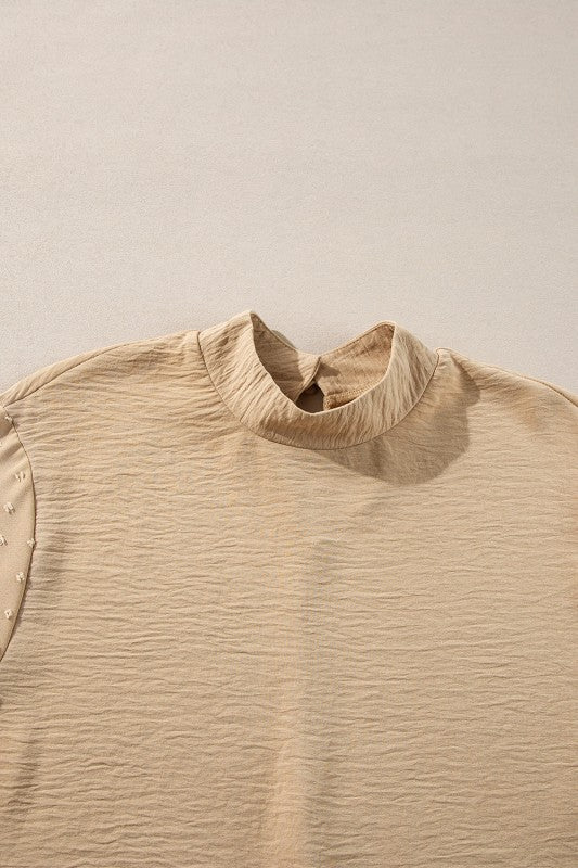 Solid Swiss Dot Balloon Sleeve Blouse