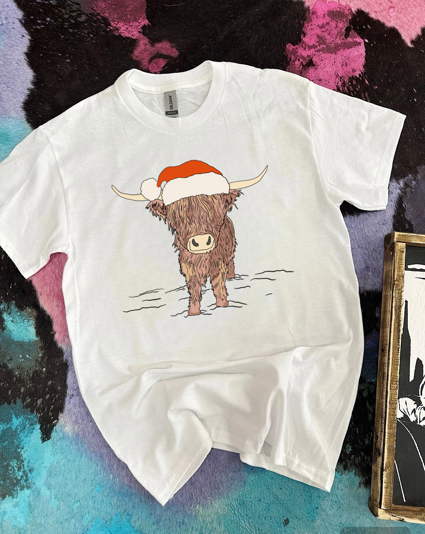Highland Cow Santa Hat Tee or Crewneck