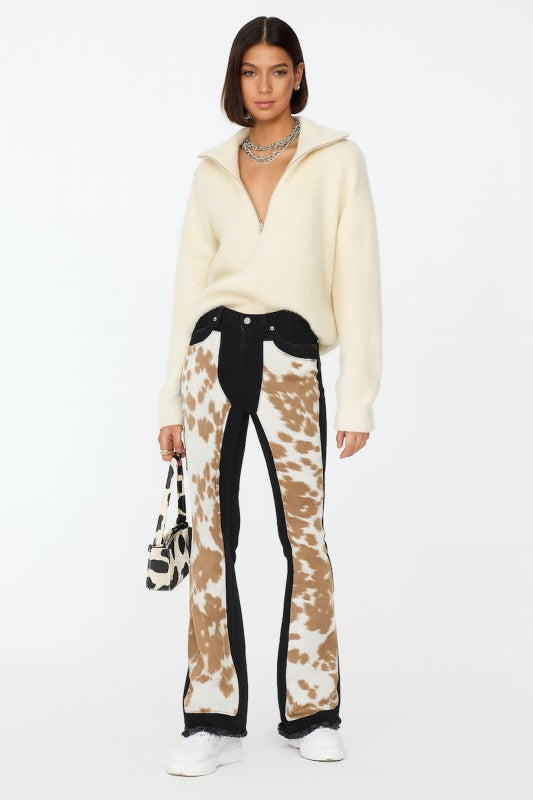 GJG Denim Rodeo Bell Bottom Jean Brown Cow Hide