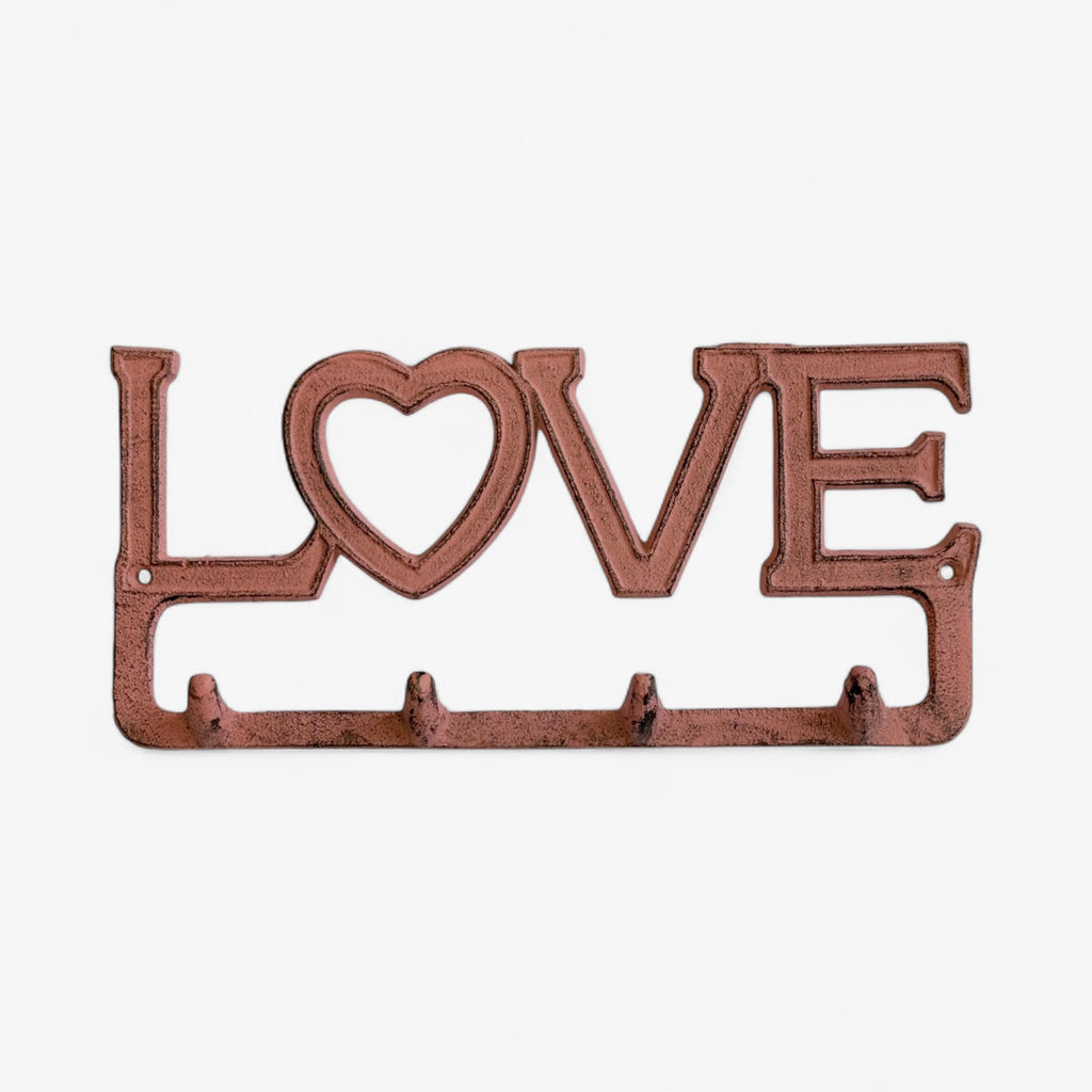 Rustic Cast Iron Love Hook Rack with Heart, Romantic Wall Organizer