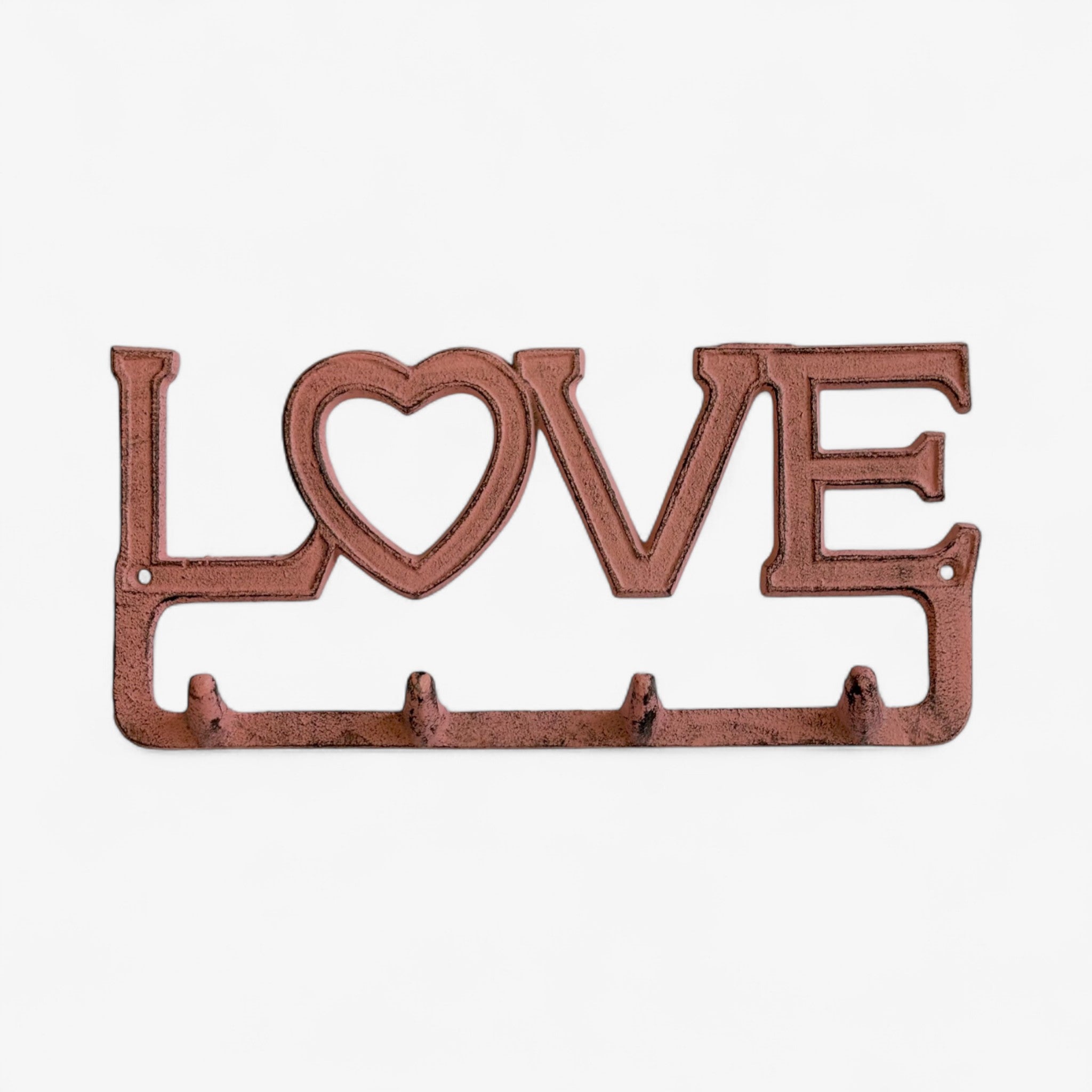 Rustic Cast Iron Love Hook Rack with Heart, Romantic Wall Organizer