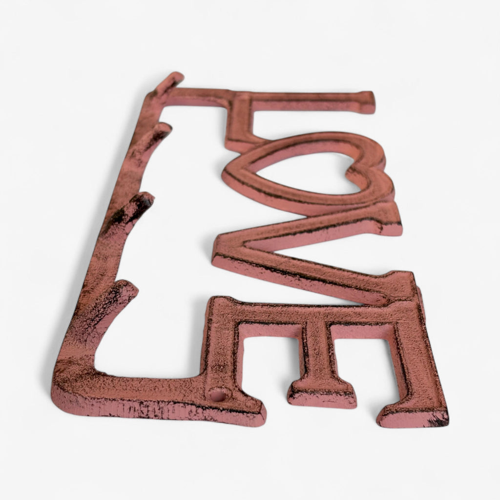 Rustic Cast Iron Love Hook Rack with Heart, Romantic Wall Organizer