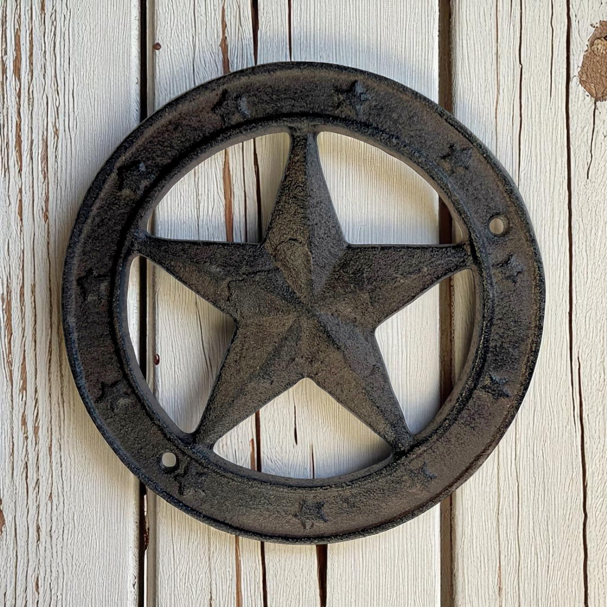 Rustic Cast Iron Star Badge Wall Decor, Vintage Western Accent