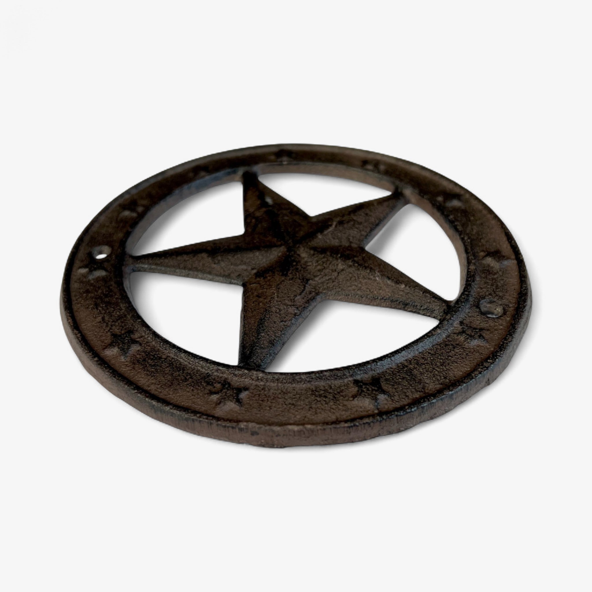 Rustic Cast Iron Star Badge Wall Decor, Vintage Western Accent