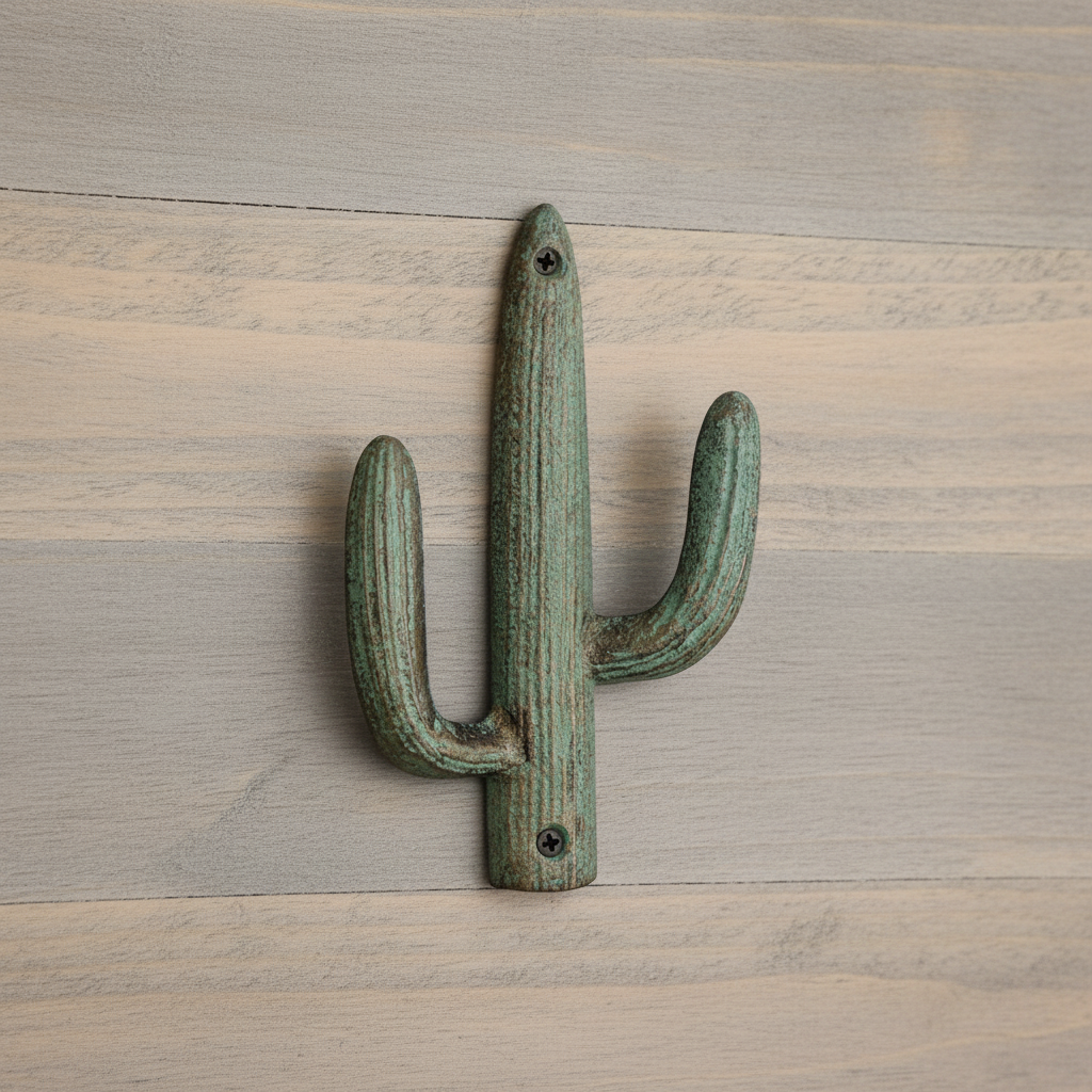 Desert-Inspired Cast Iron Cactus Hook, Southwestern Wall Decor Accent