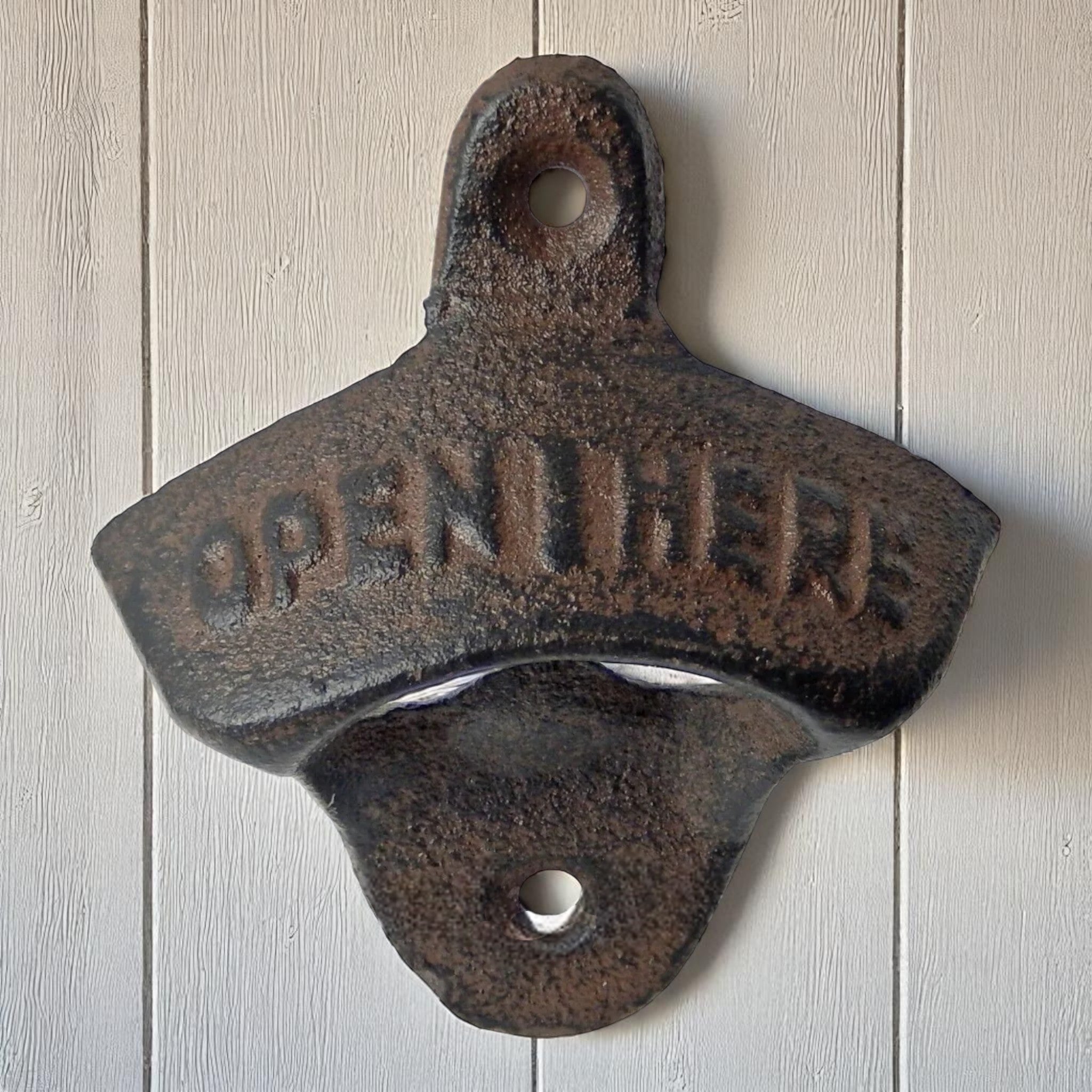 Open Here Cast Iron Bottle Opener - Vintage Rustic Wall-Mounted Bar Accessory