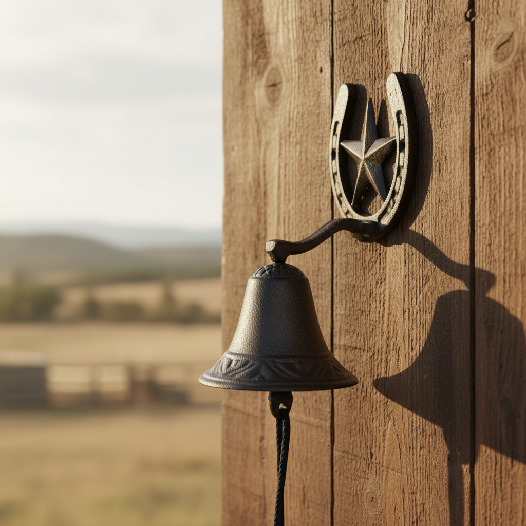 Farmhouse Cast Iron Horse Shoe Star Doorbell, Rustic Countryside Welcome Chime