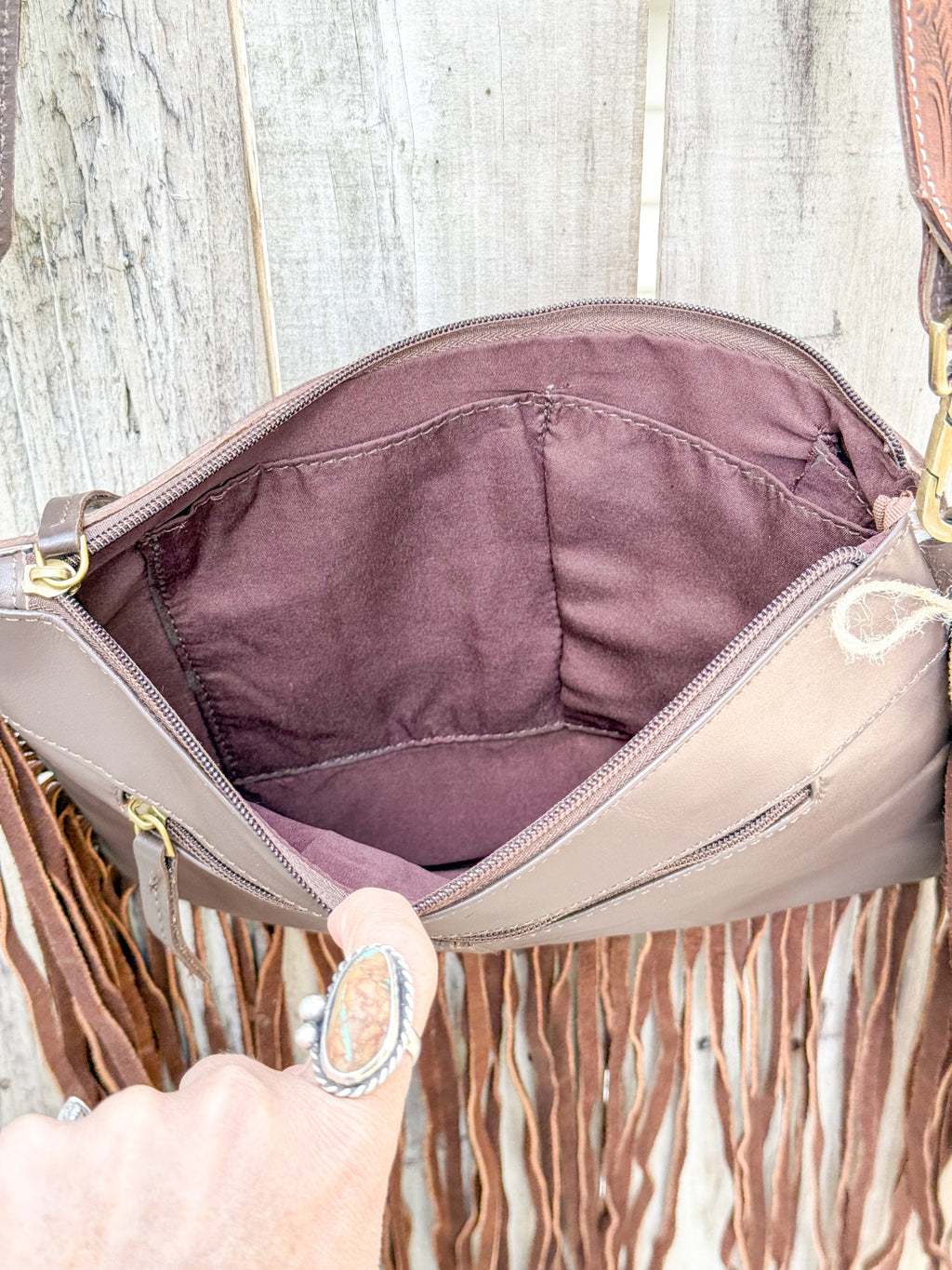 Southwestern Chic | Fringe Tooled Leather Strap Crossbody