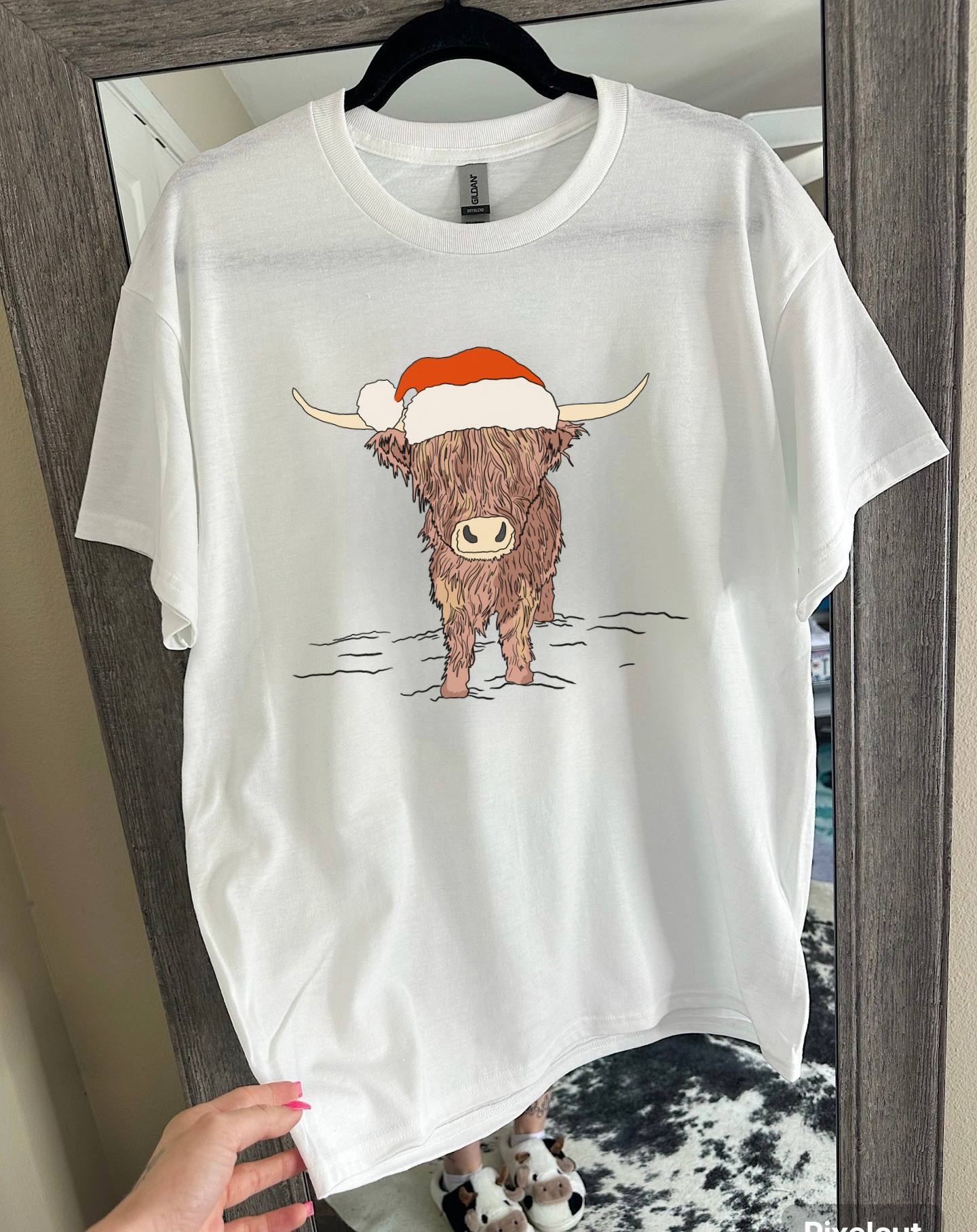 Highland Cow Santa Hat Tee or Crewneck