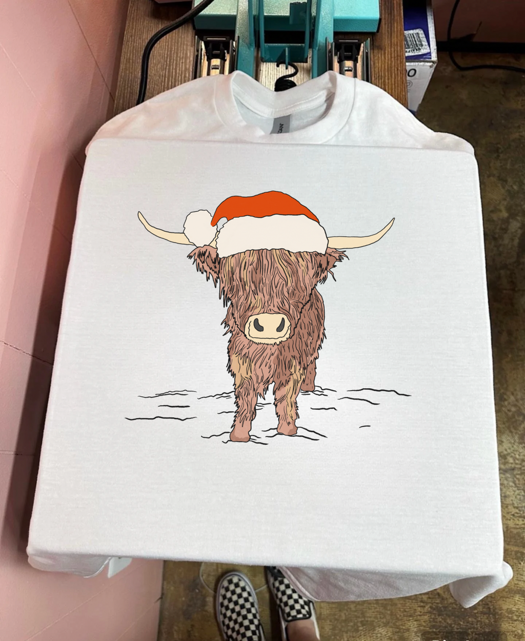 Highland Cow Santa Hat Tee or Crewneck