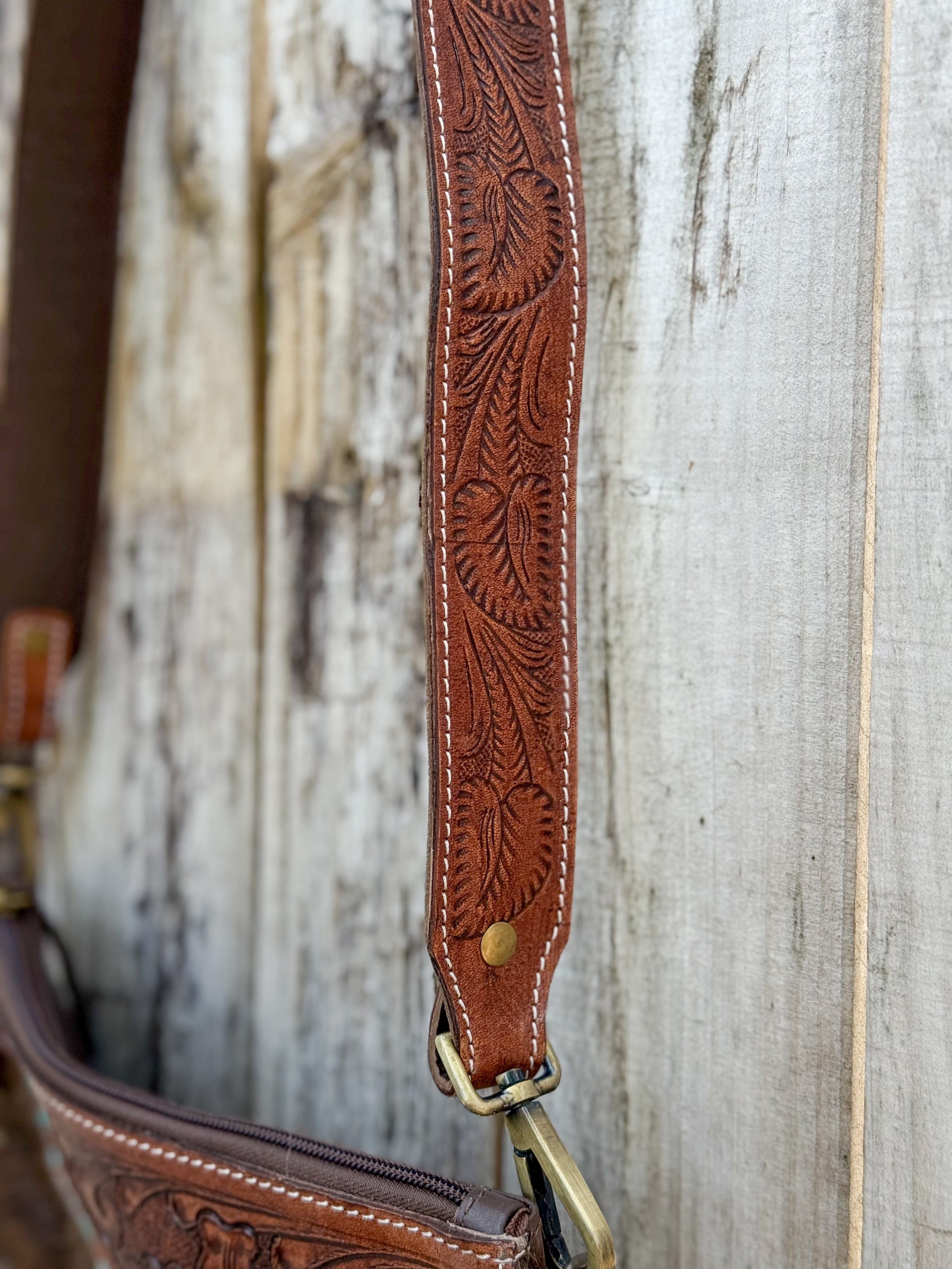 Southwestern Chic | Fringe Tooled Leather Strap Crossbody