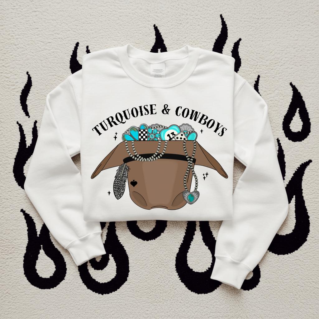 Turquoise & Cowboys TEE or CREWNECK