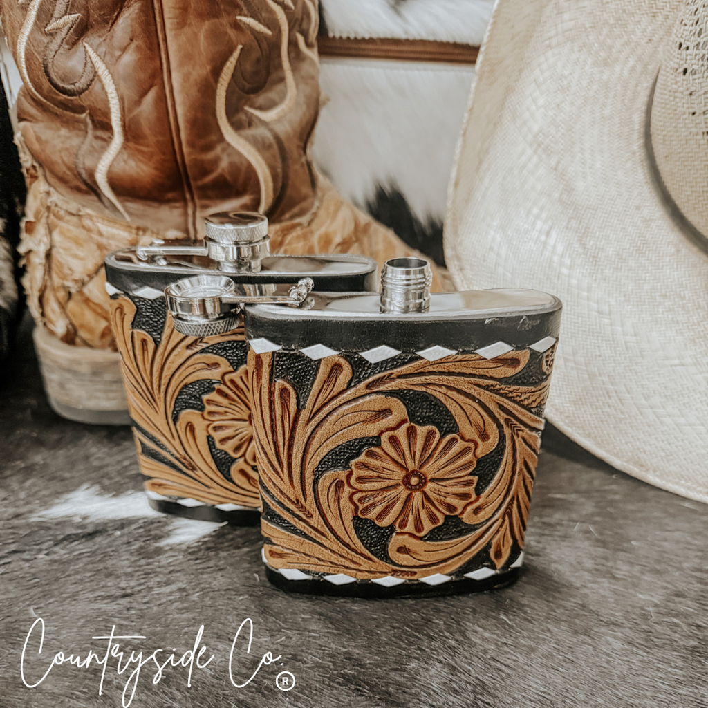 Legend Tooled  Leather Flask