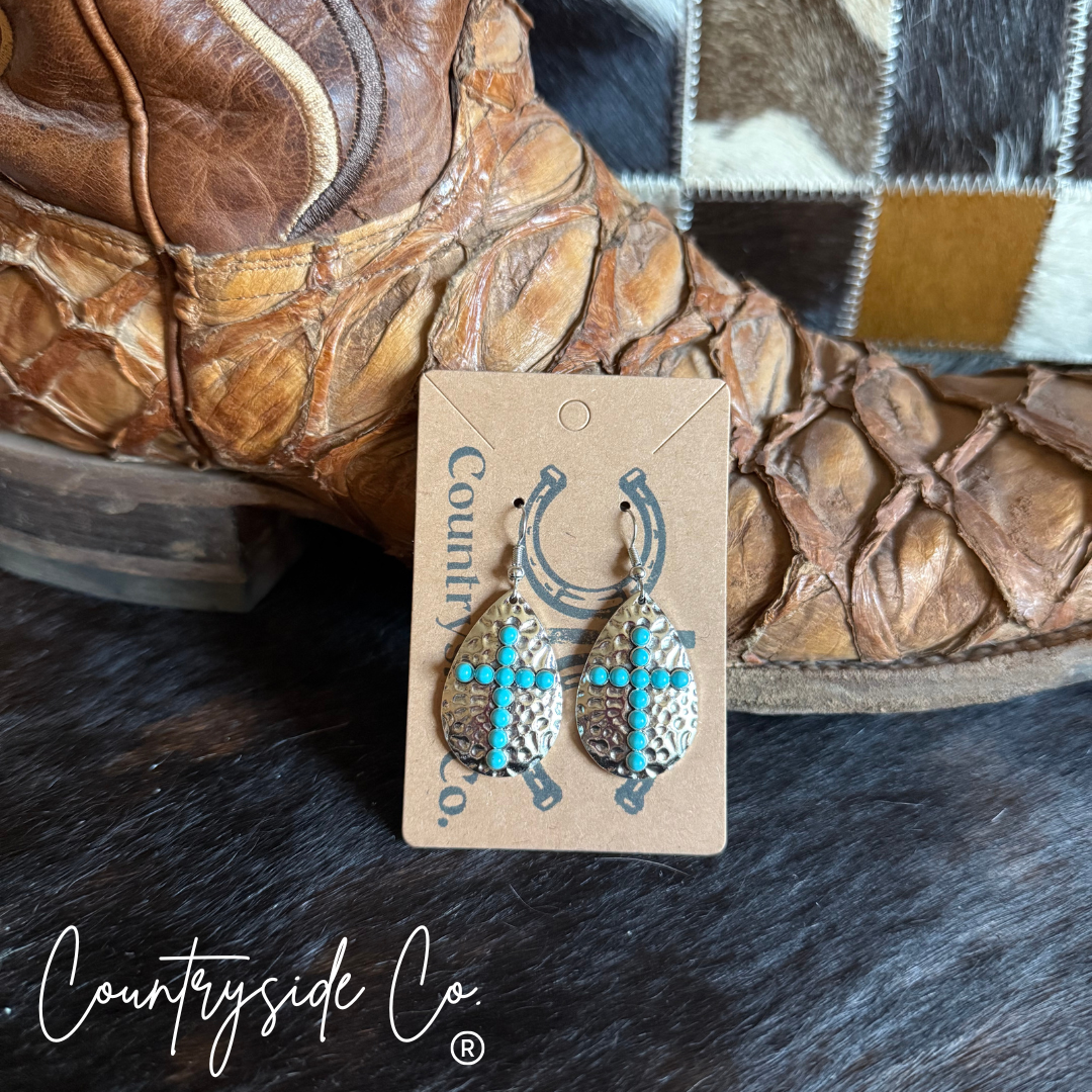 Hammered Silver Cross Dangle Earrings