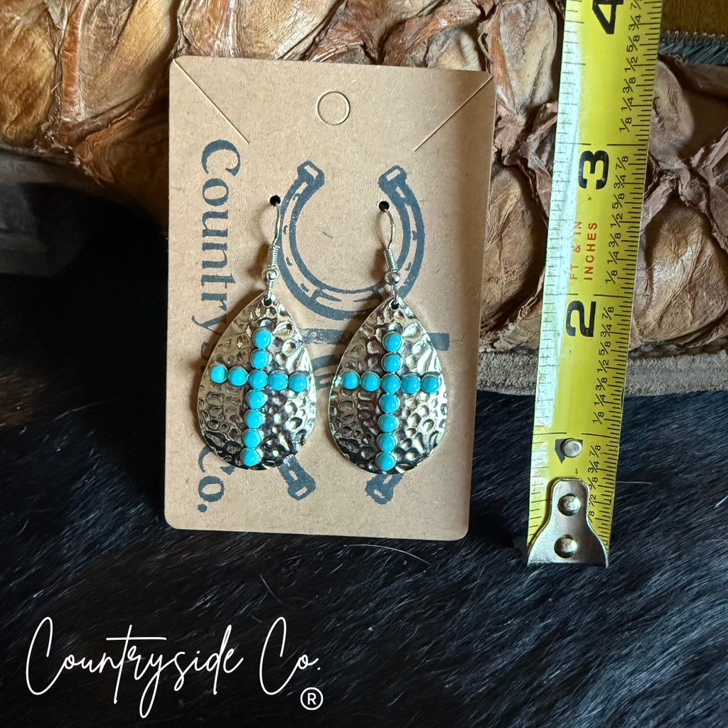 Hammered Silver Cross Dangle Earrings