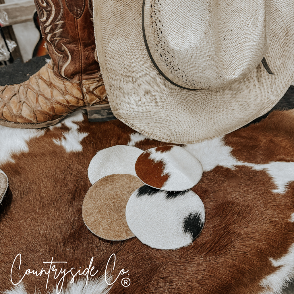 Cowhide Coaster Set