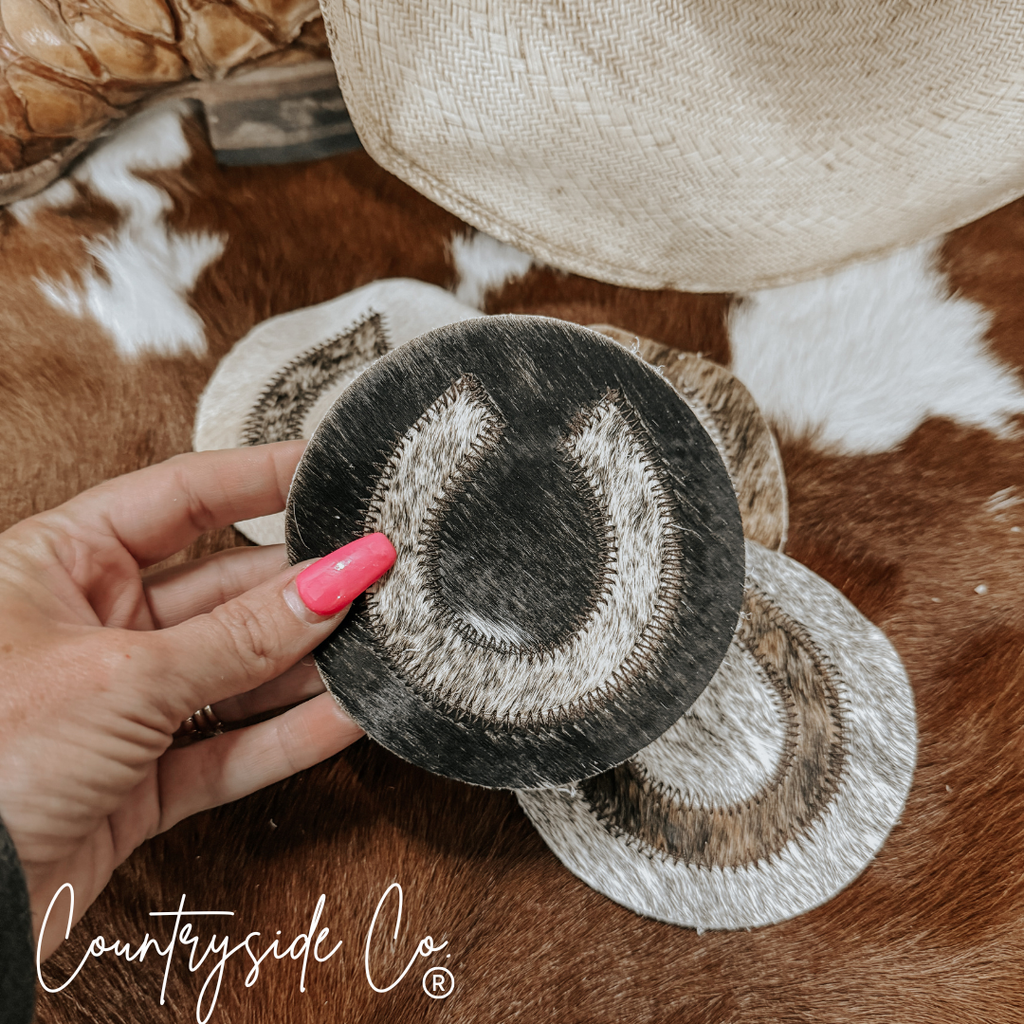 Horseshoe Cowhide Coaster Set