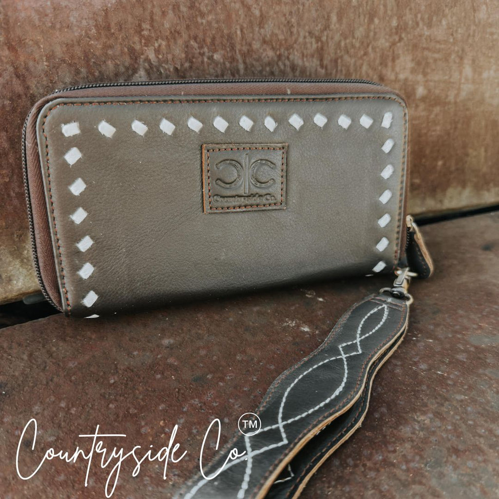 Boot Stitch Leather Wallet Wristlet