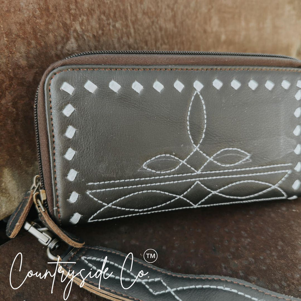 Boot Stitch Leather Wallet Wristlet