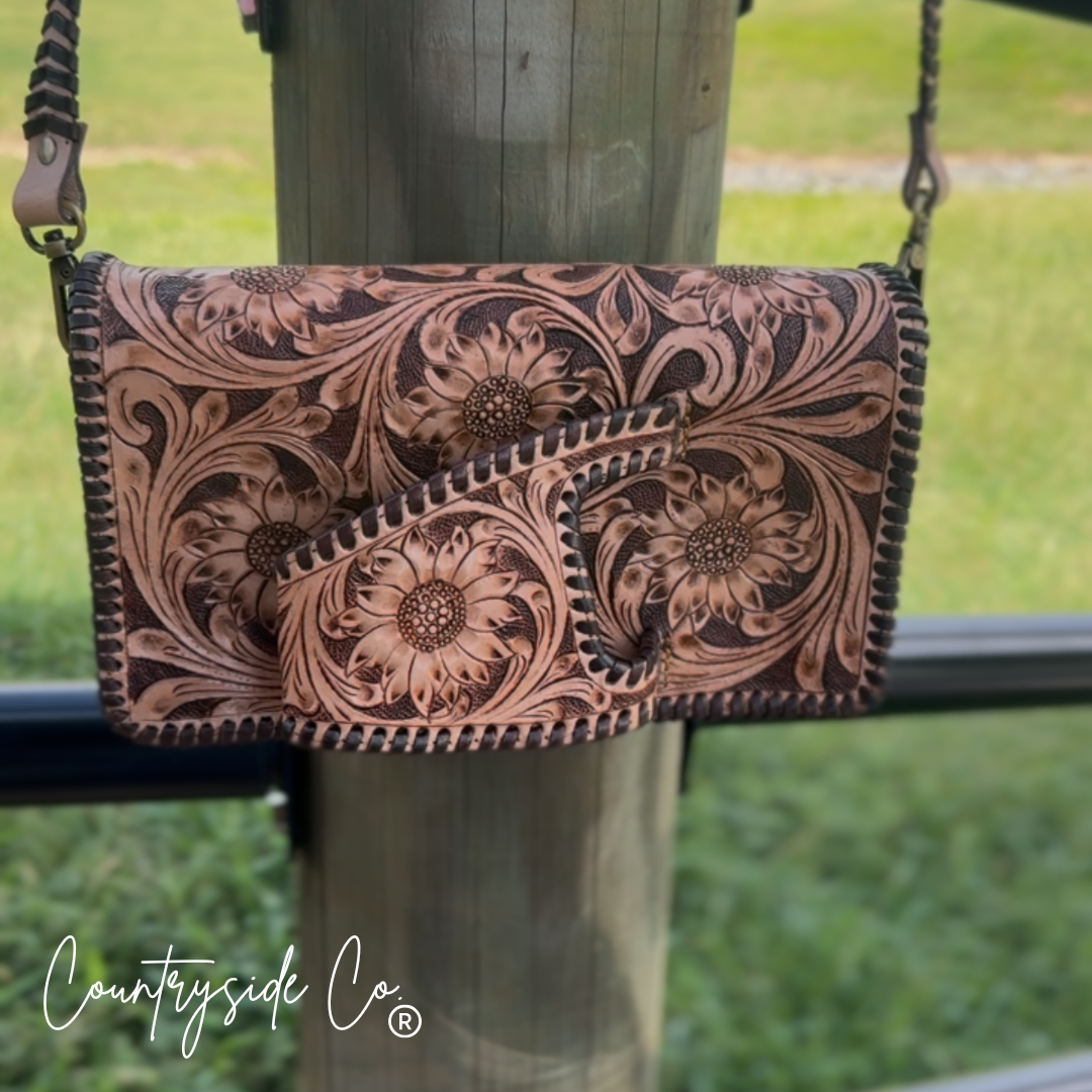 Countryside Charm Tooled Leather Clutch, Purse