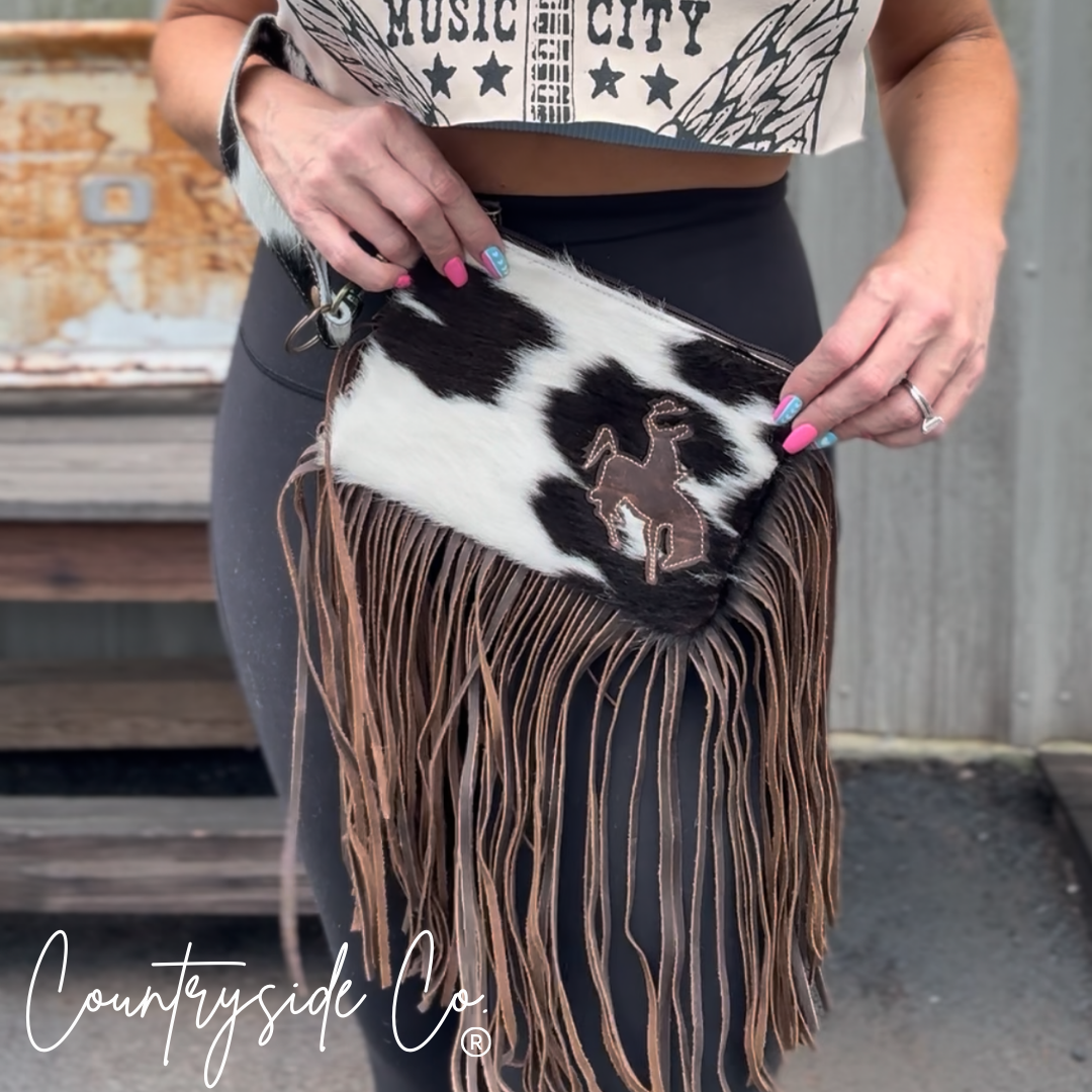 Rodeo Rider Cowhide Purse with Wristlet