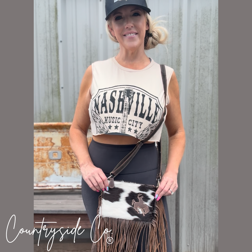 Rodeo Rider Cowhide Purse with Wristlet