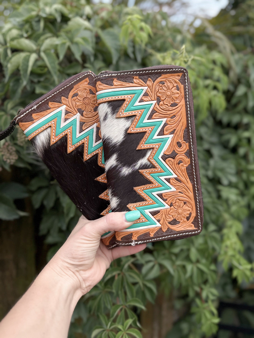 Retro Range Wallet | Tooled Leather and Cowhide Zipper Wallet
