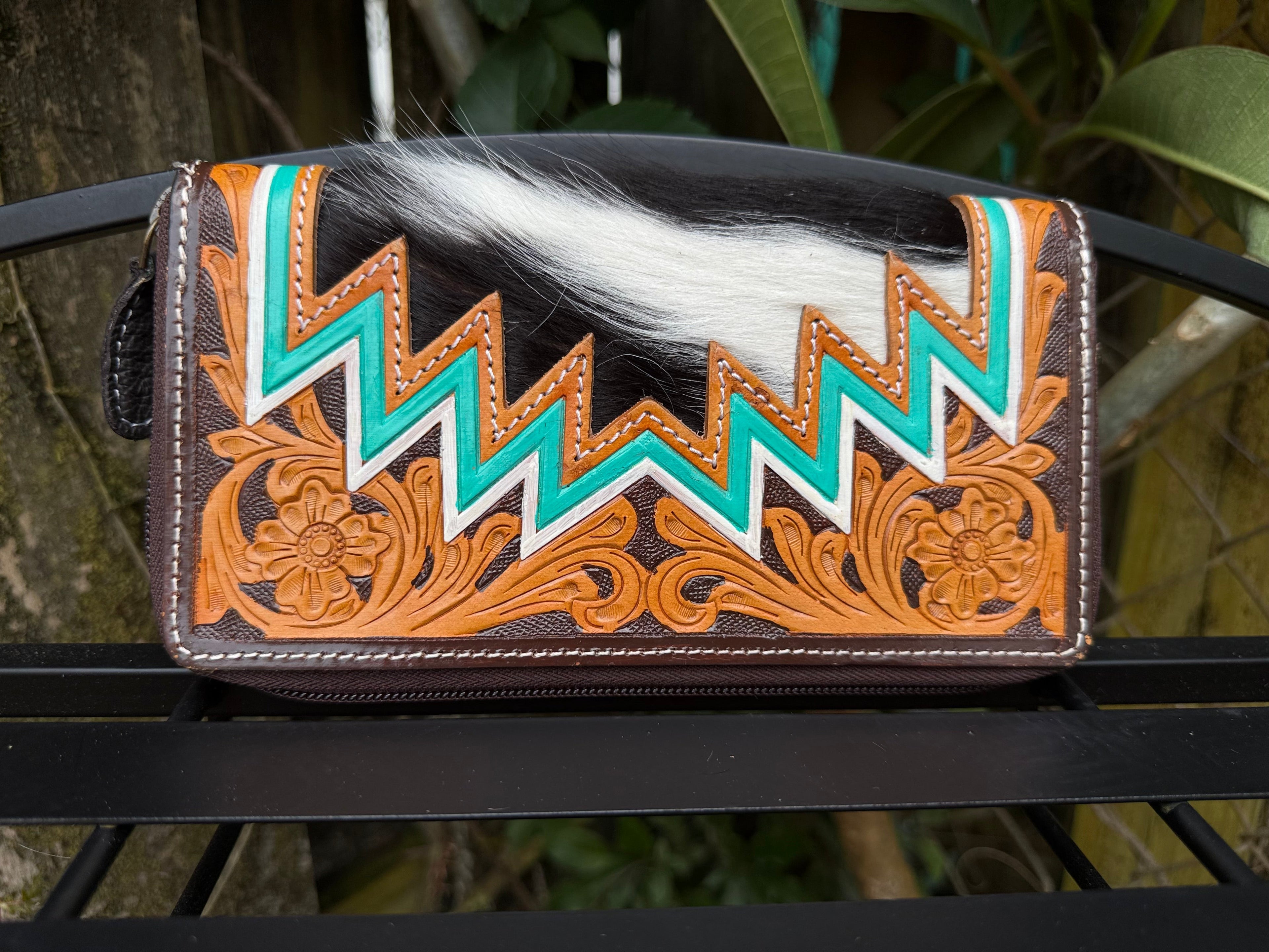 Retro Range Wallet | Tooled Leather and Cowhide Zipper Wallet