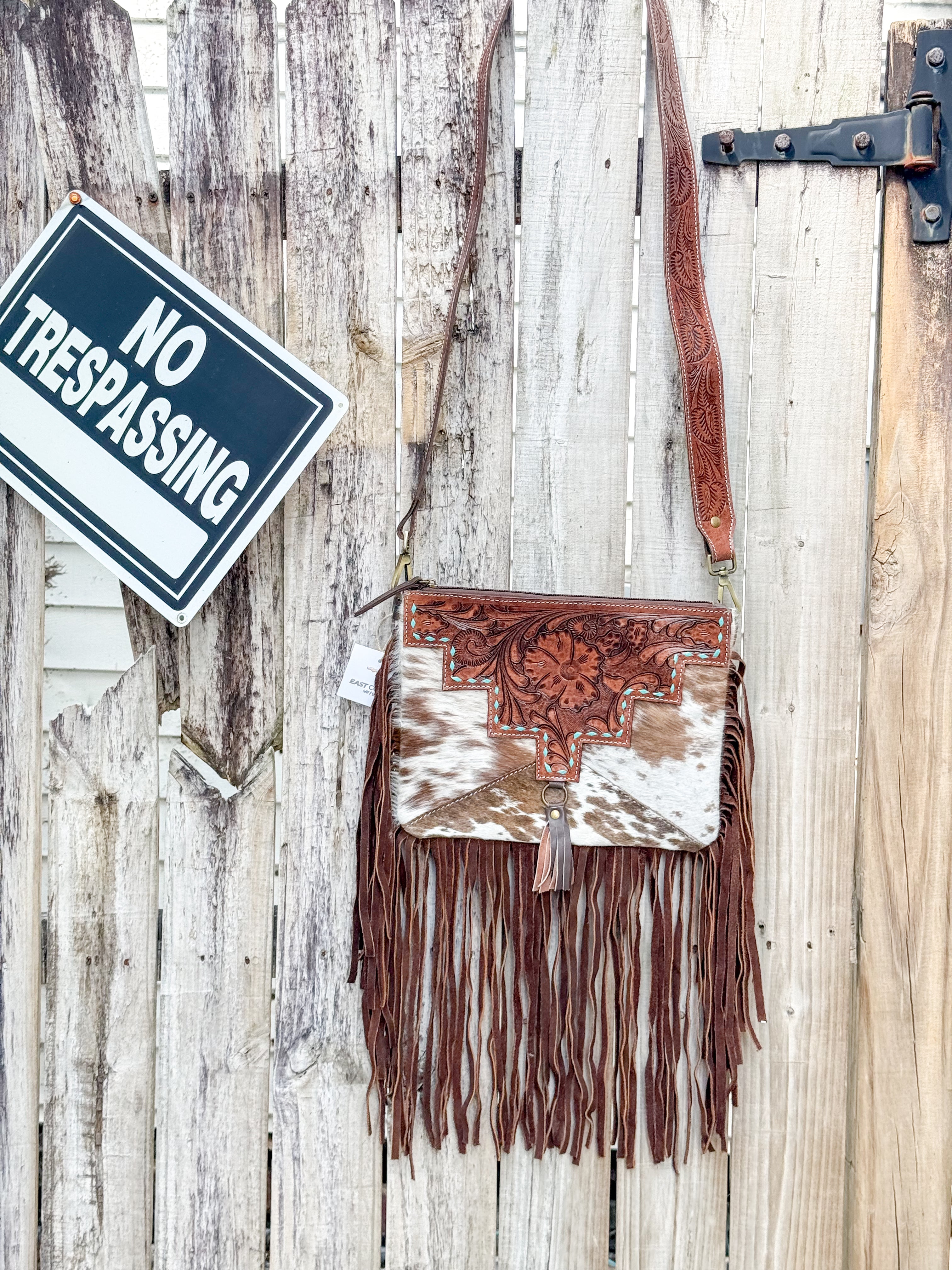 Southwestern Chic | Fringe Tooled Leather Strap Crossbody