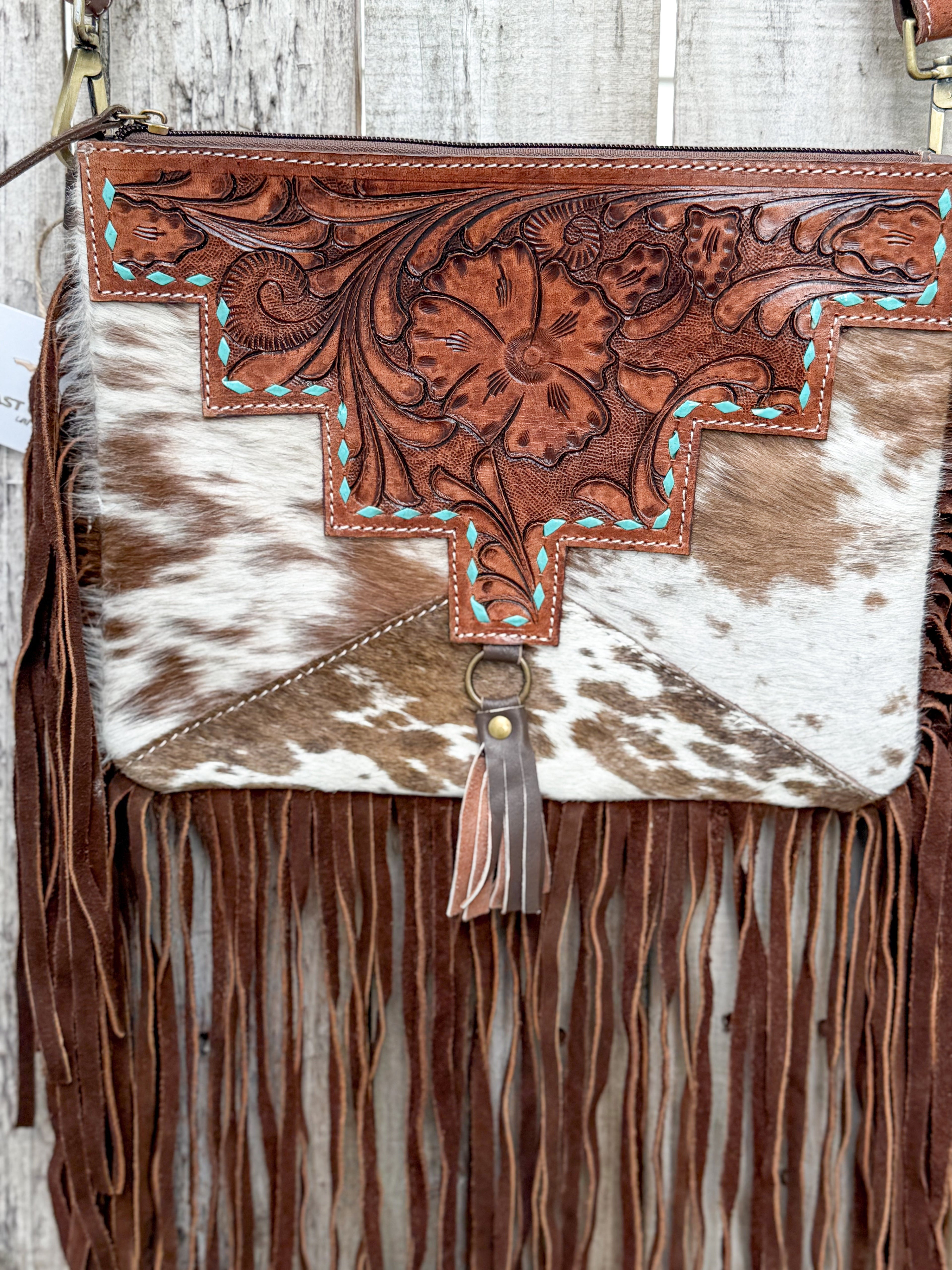 Southwestern Chic | Fringe Tooled Leather Strap Crossbody