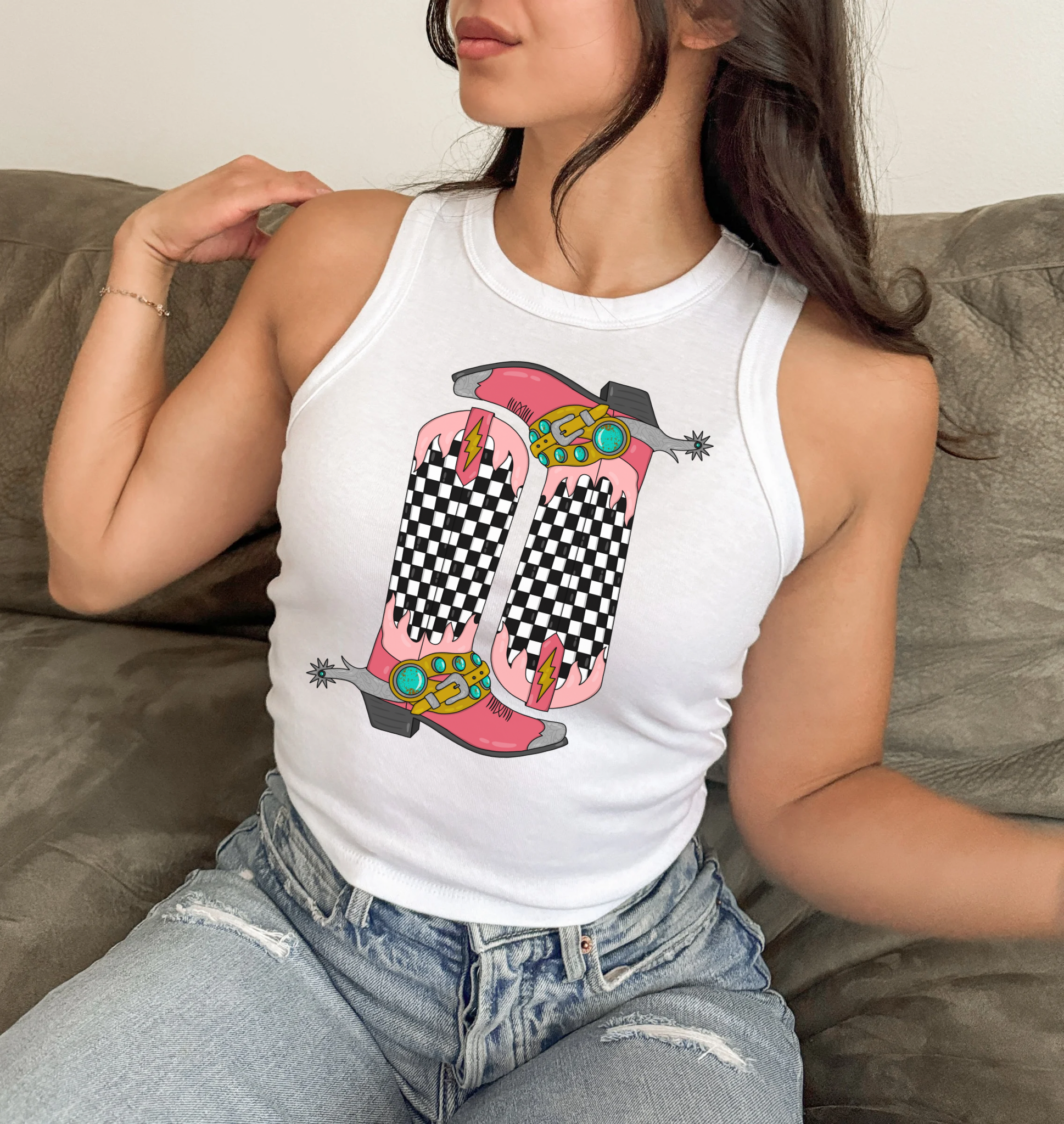 Cowboy Boots Cropped Tank