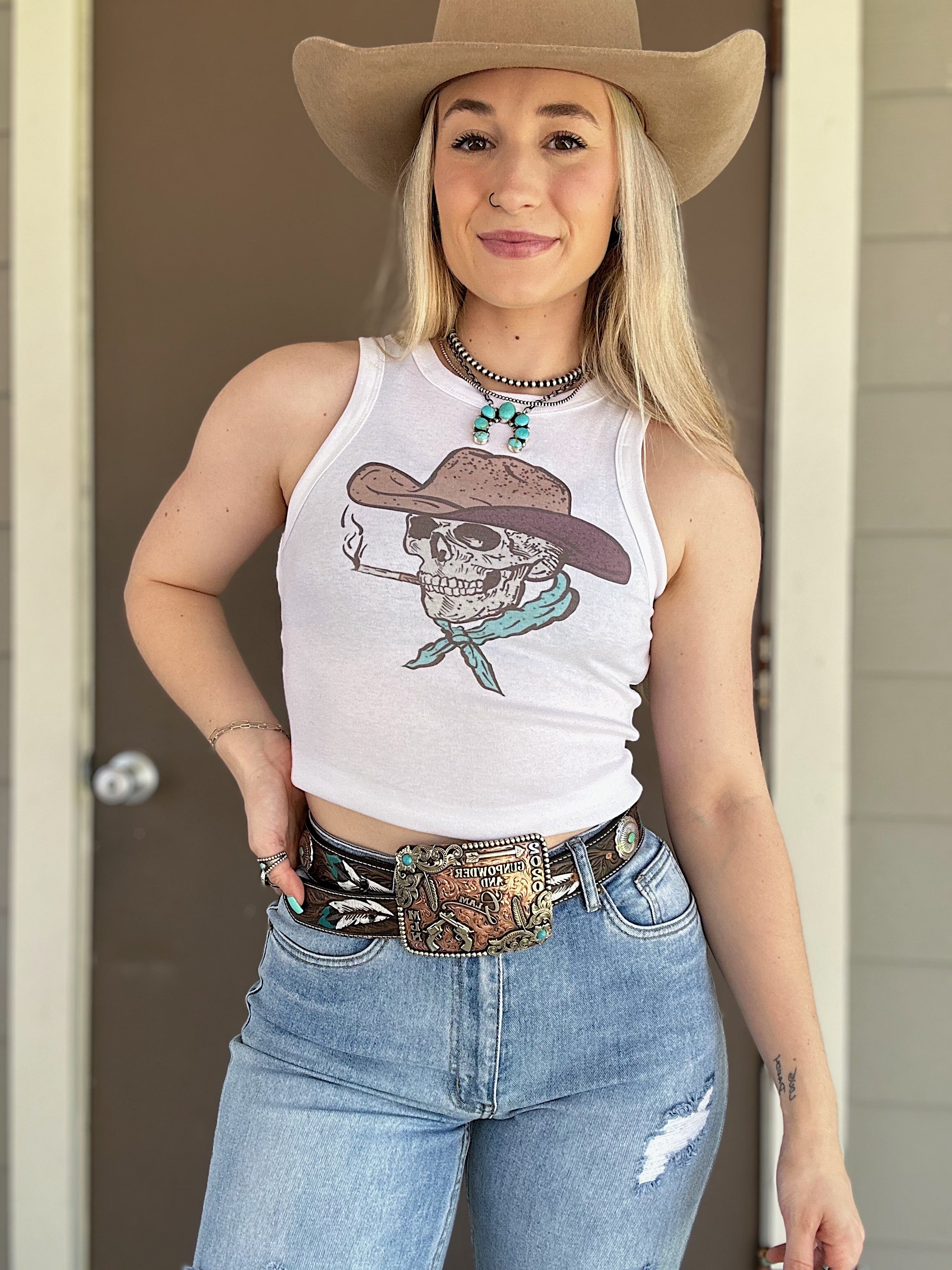 Cowboy Skeleton Cropped Tank