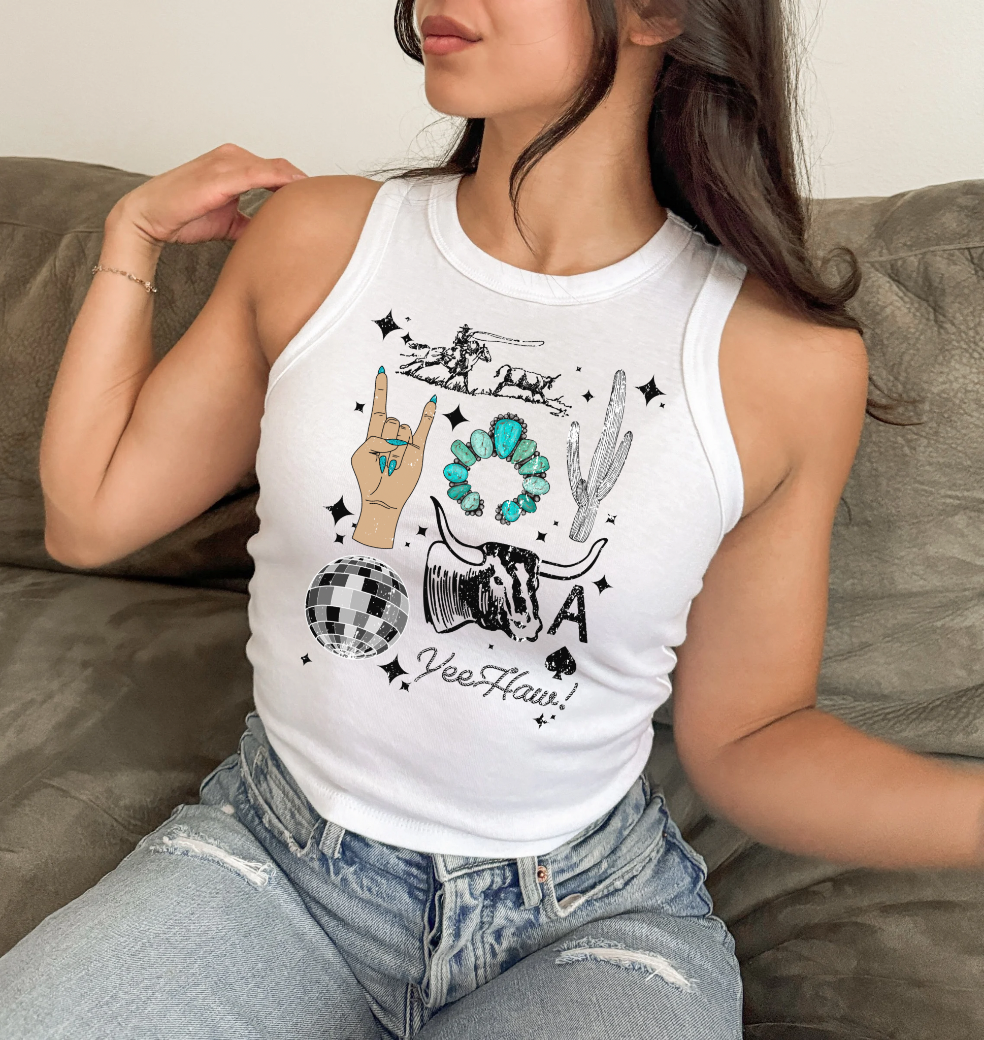 Western Collage Cropped Tank