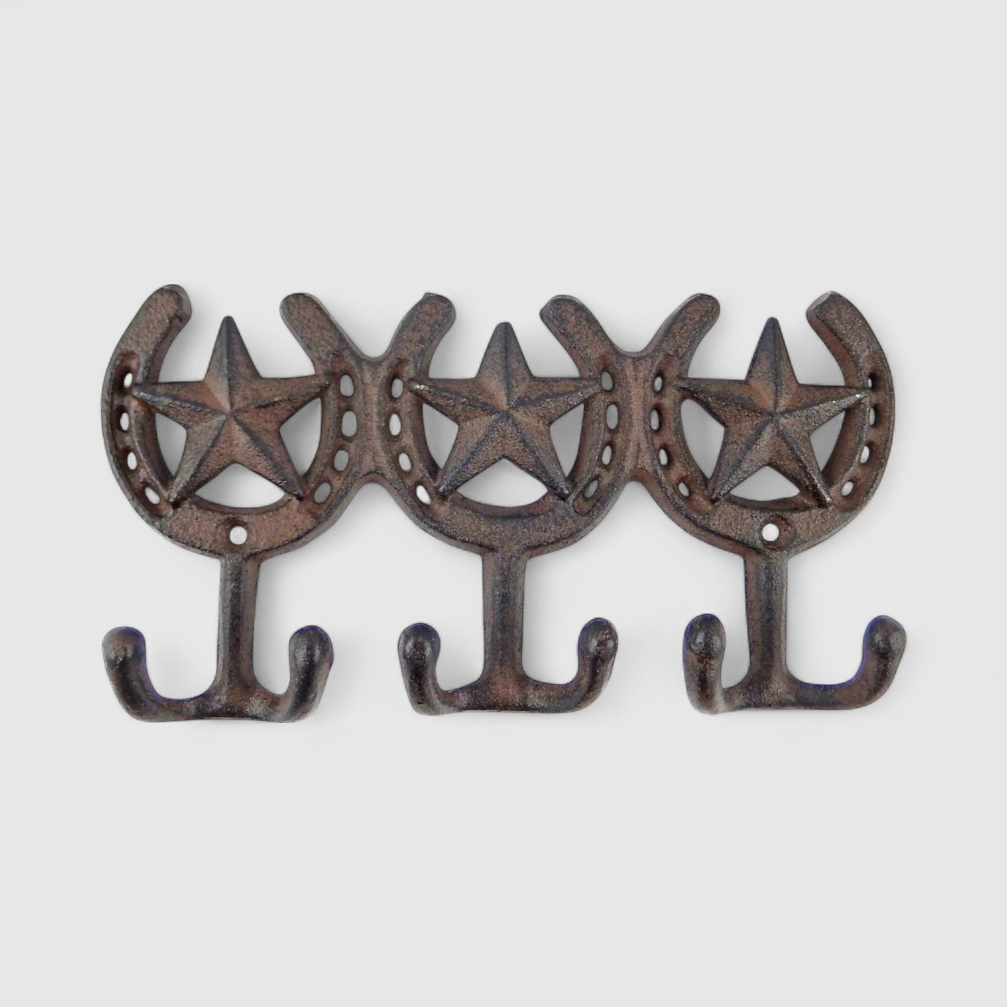 Triple Cast Iron Star Horseshoe Hooks - Western Wall Organizer