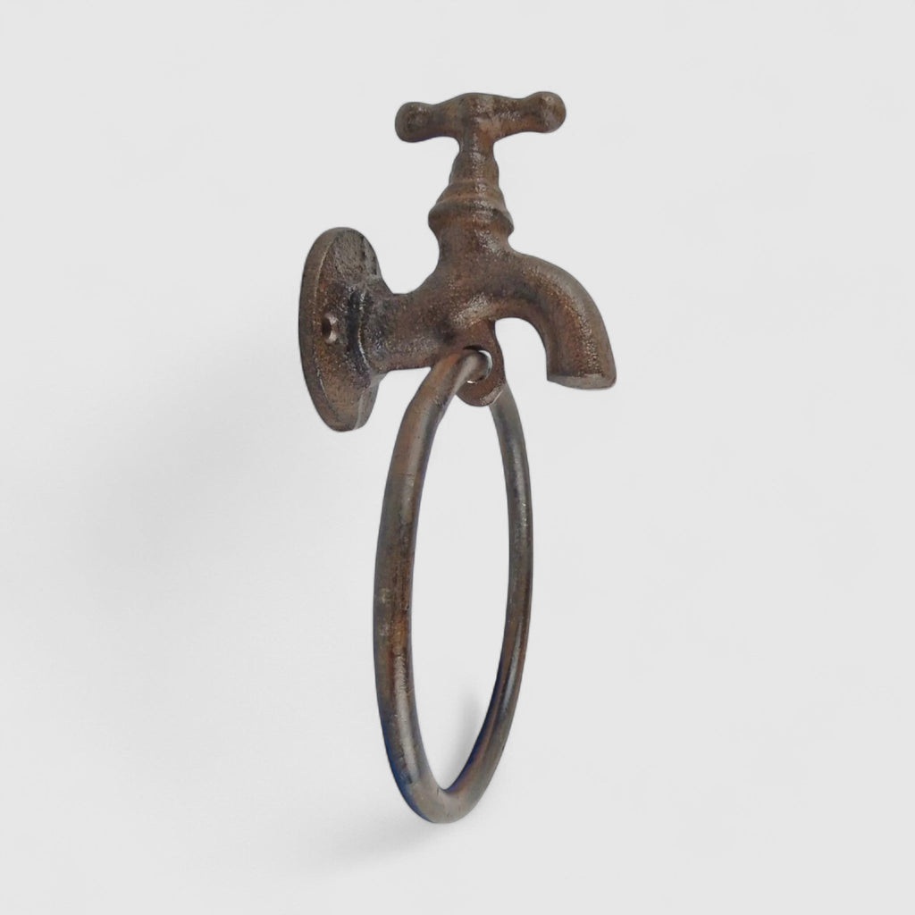 Quirky Cast Iron Faucet Towel Holder - Industrial Farmhouse Bath Accent