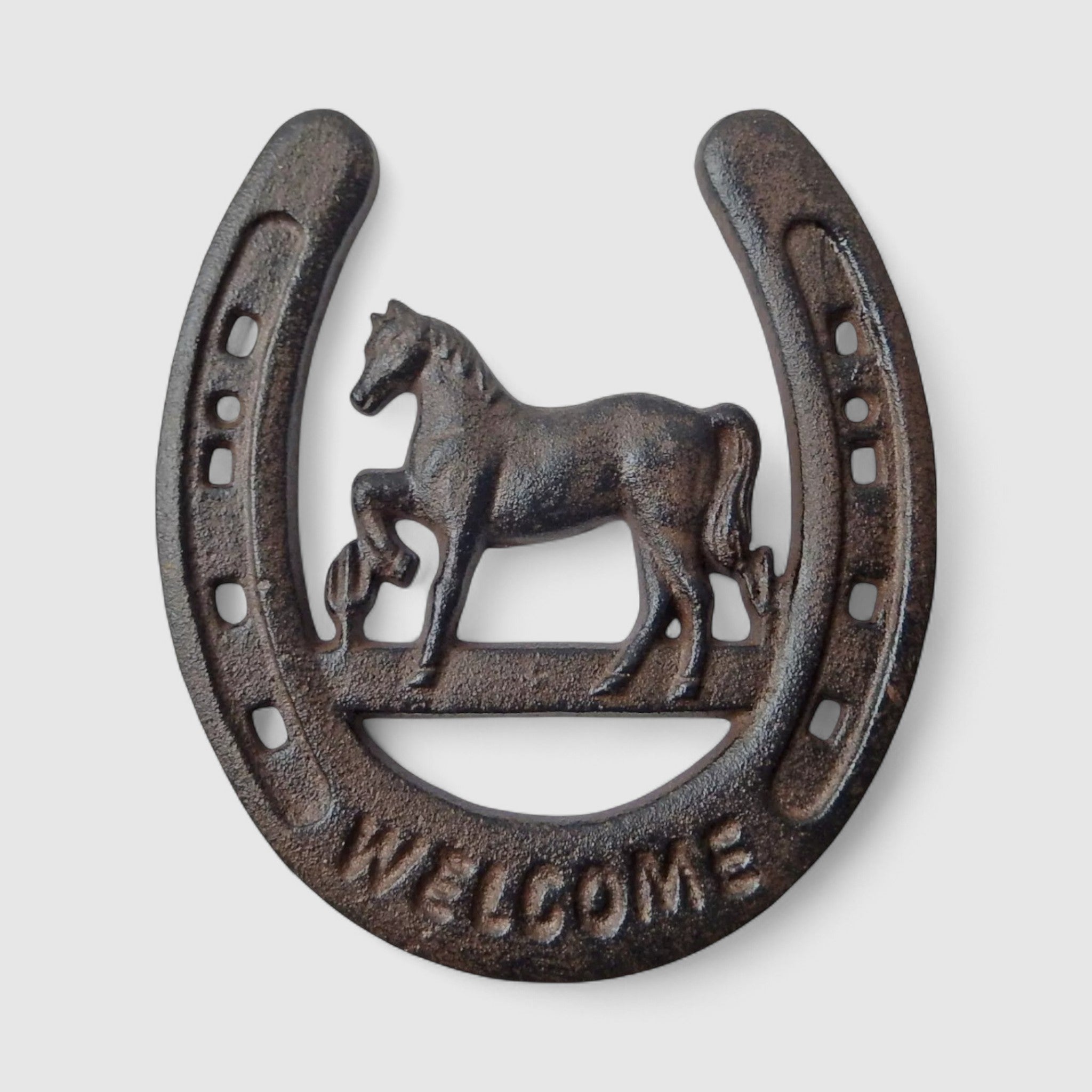 Horse-Themed Cast Iron Horseshoe with Horse & Welcome - Western Decor